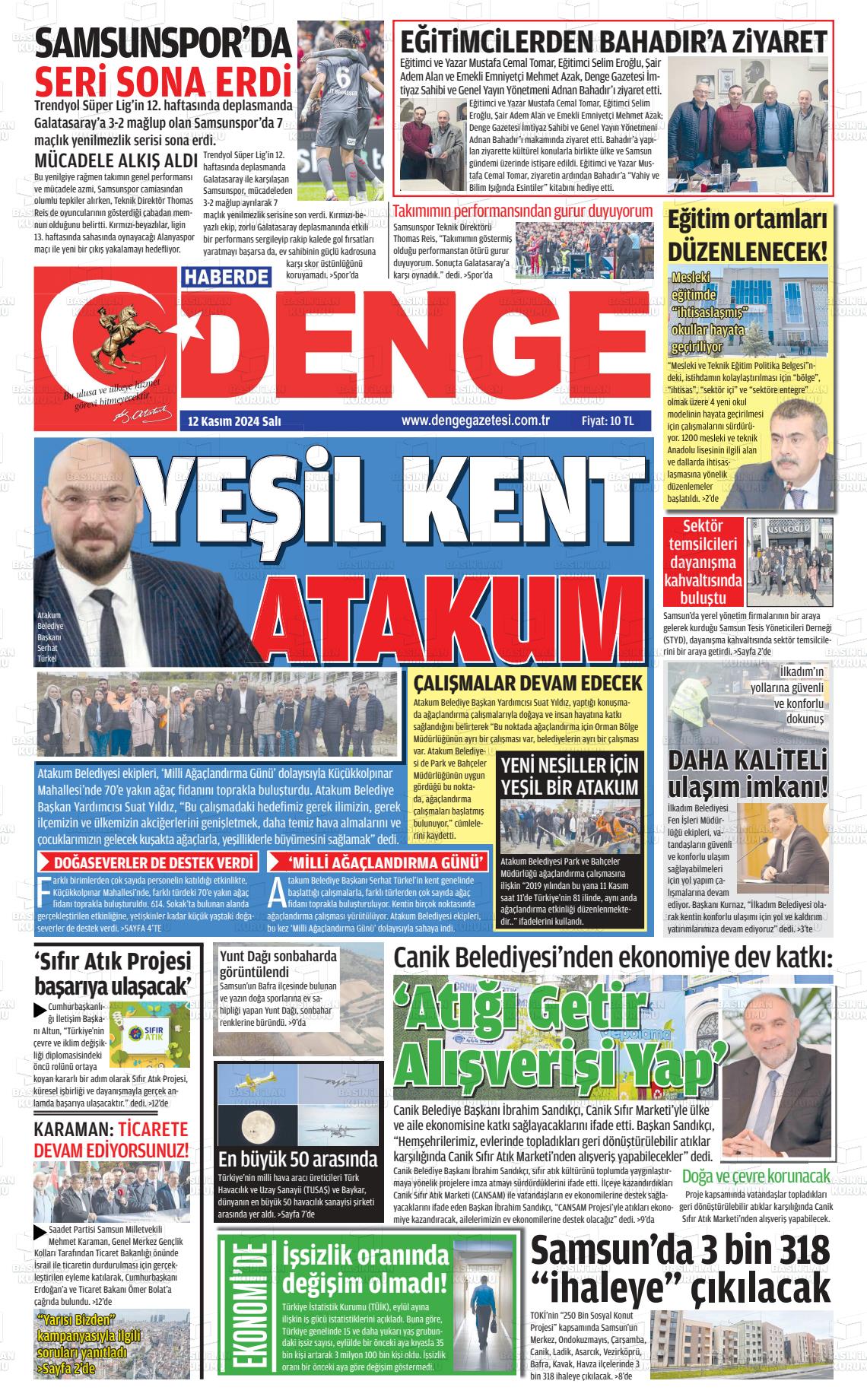 12 Kasım 2024 Samsun Denge Gazete Manşeti