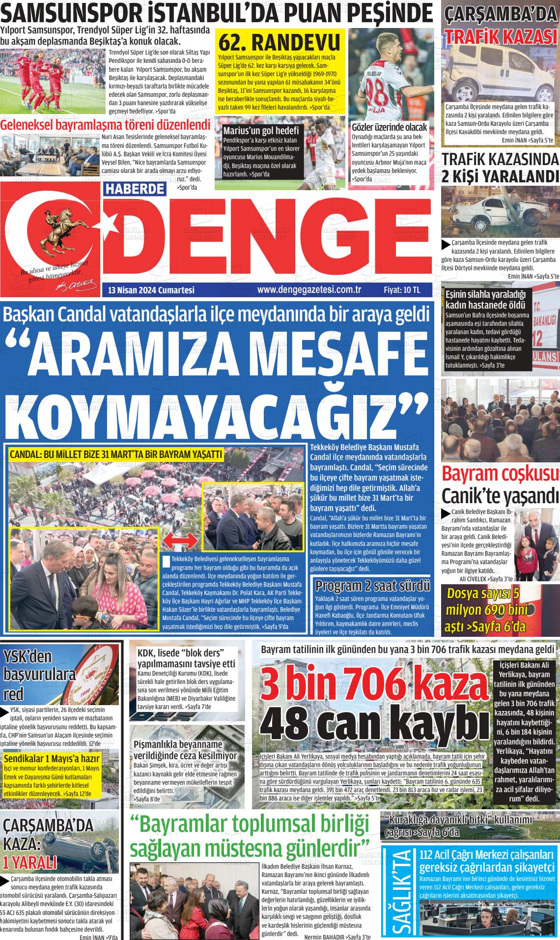 13 Nisan 2024 Samsun Denge Gazete Manşeti