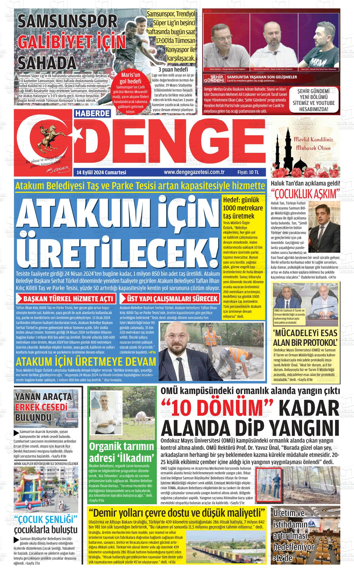 14 Eylül 2024 Samsun Denge Gazete Manşeti