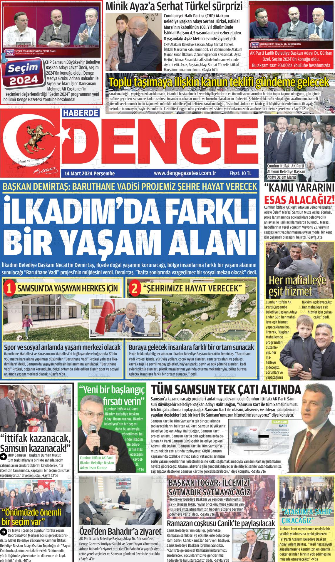 14 Mart 2024 Samsun Denge Gazete Manşeti