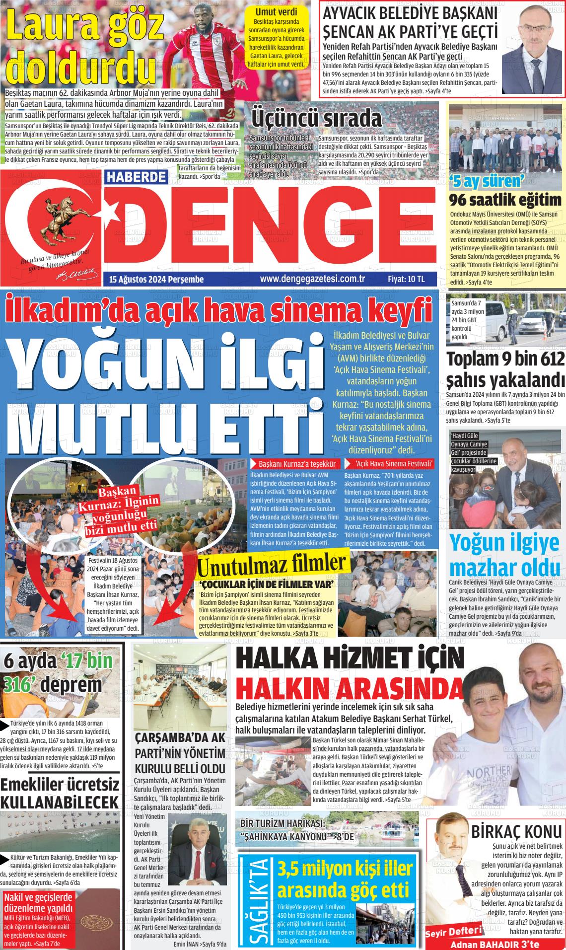 15 Ağustos 2024 Samsun Denge Gazete Manşeti