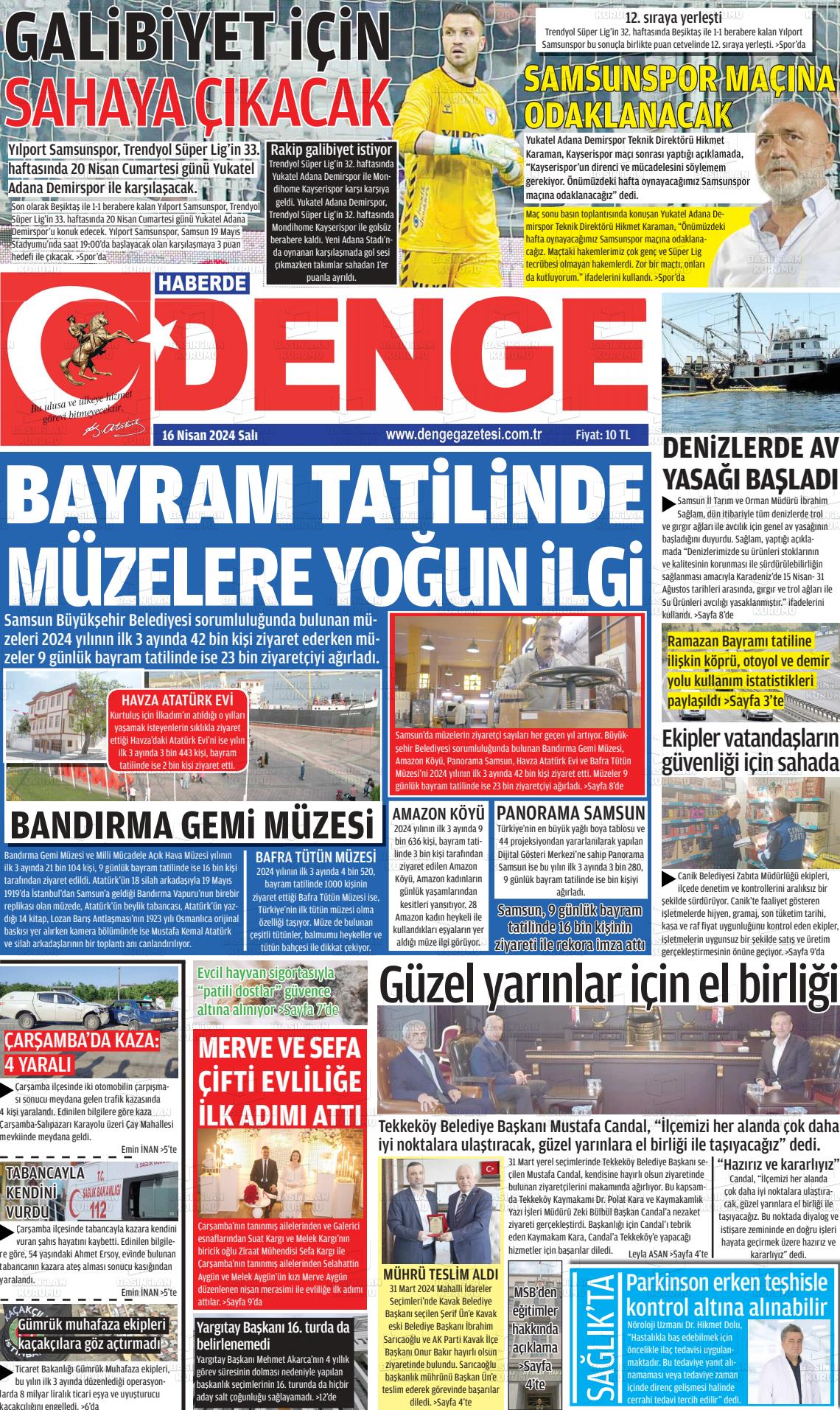 18 Nisan 2024 Samsun Denge Gazete Manşeti