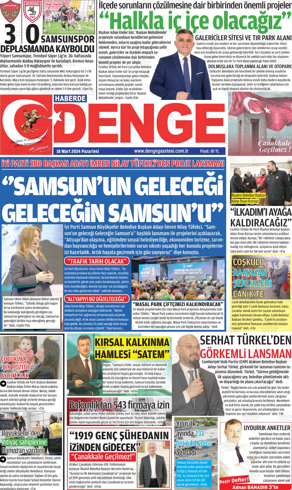 18 Mart 2024 Samsun Denge Gazete Manşeti