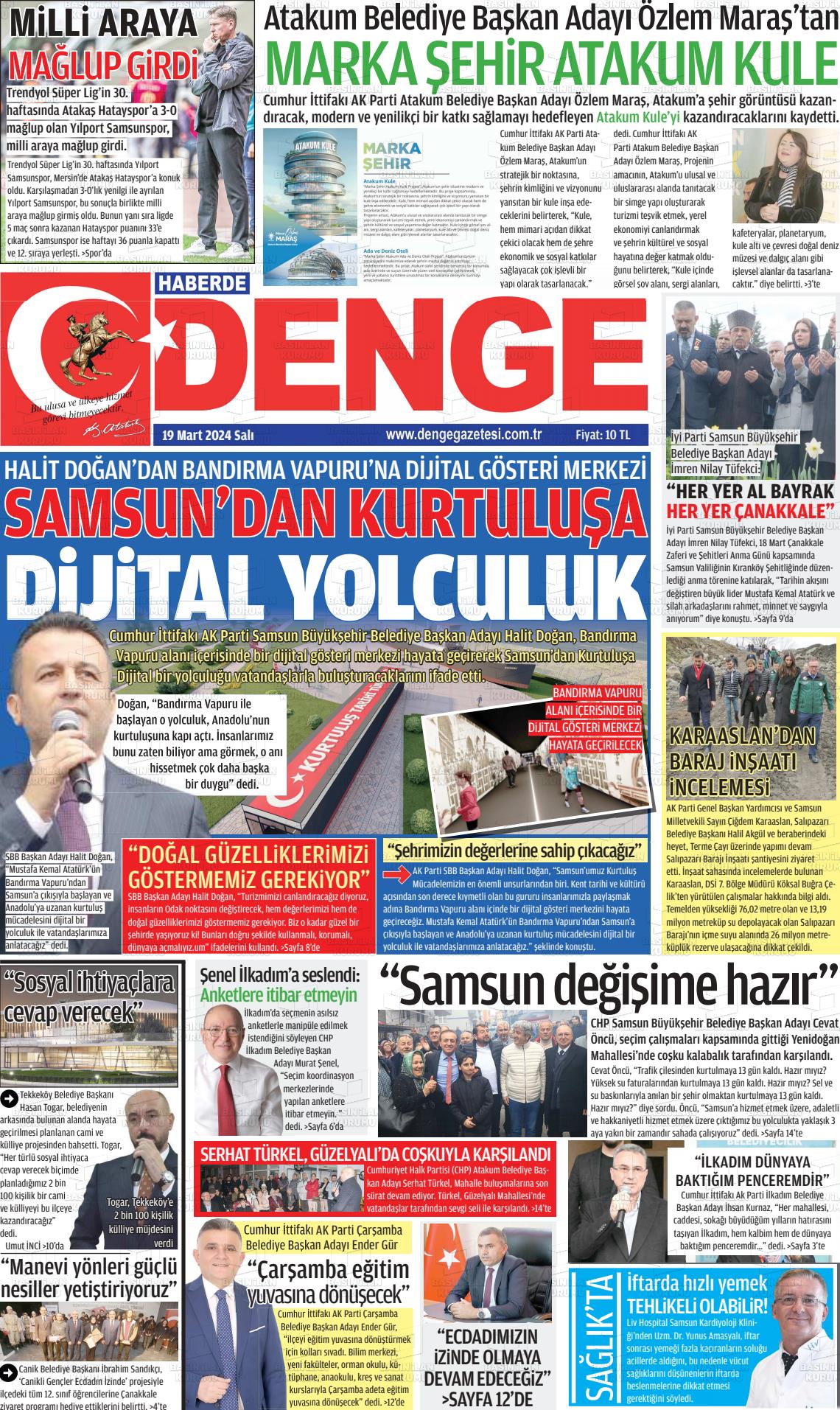 19 Mart 2024 Samsun Denge Gazete Manşeti