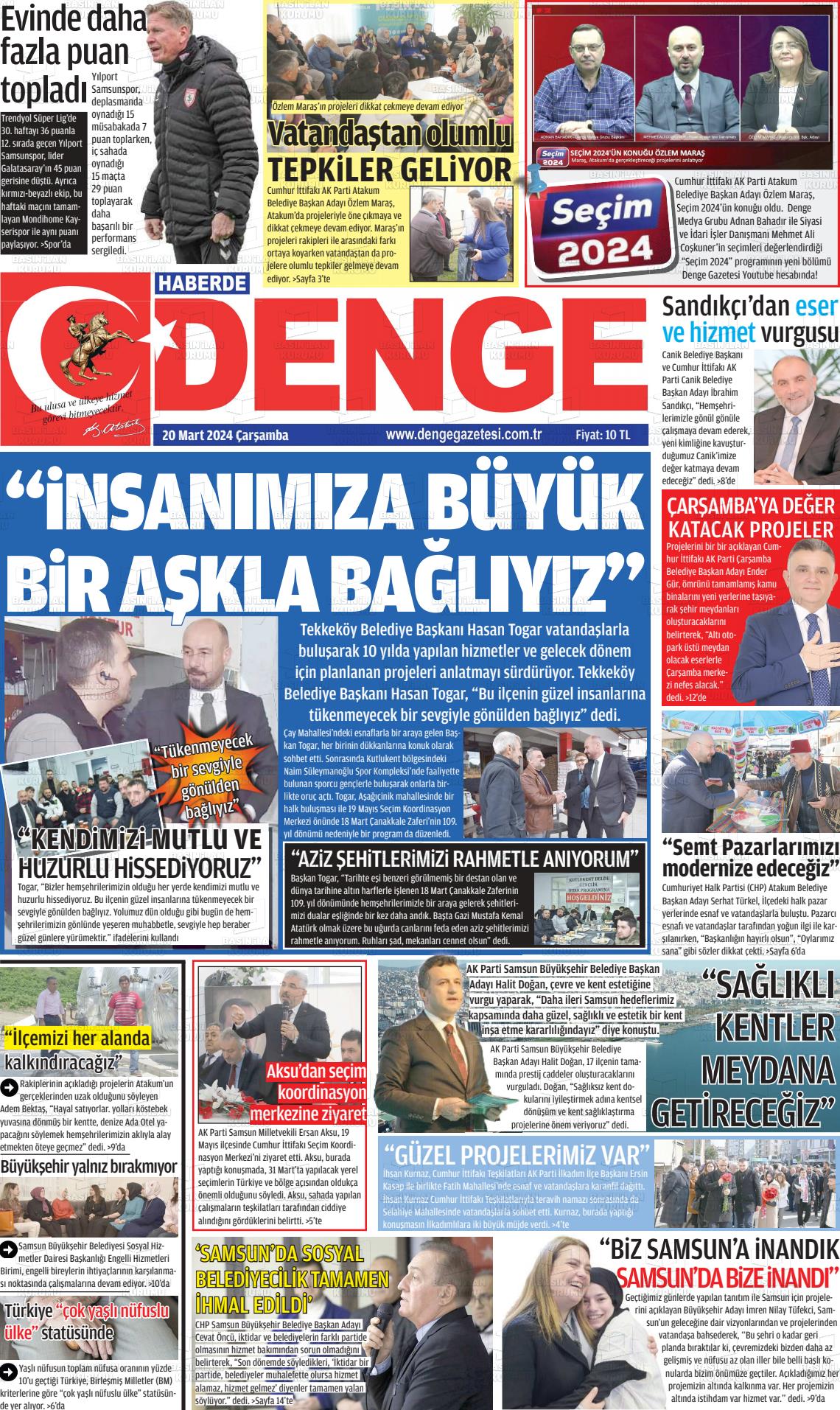 20 Mart 2024 Samsun Denge Gazete Manşeti