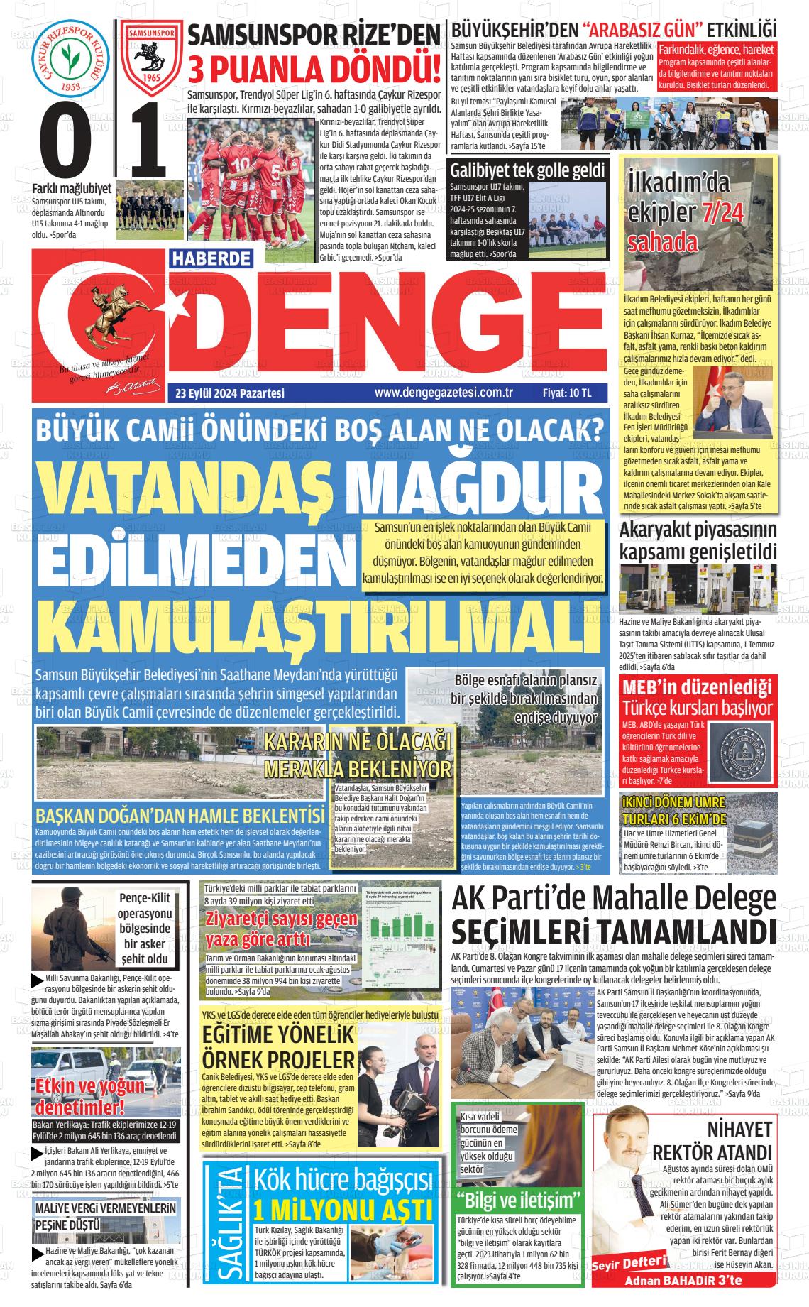 23 Eylül 2024 Samsun Denge Gazete Manşeti