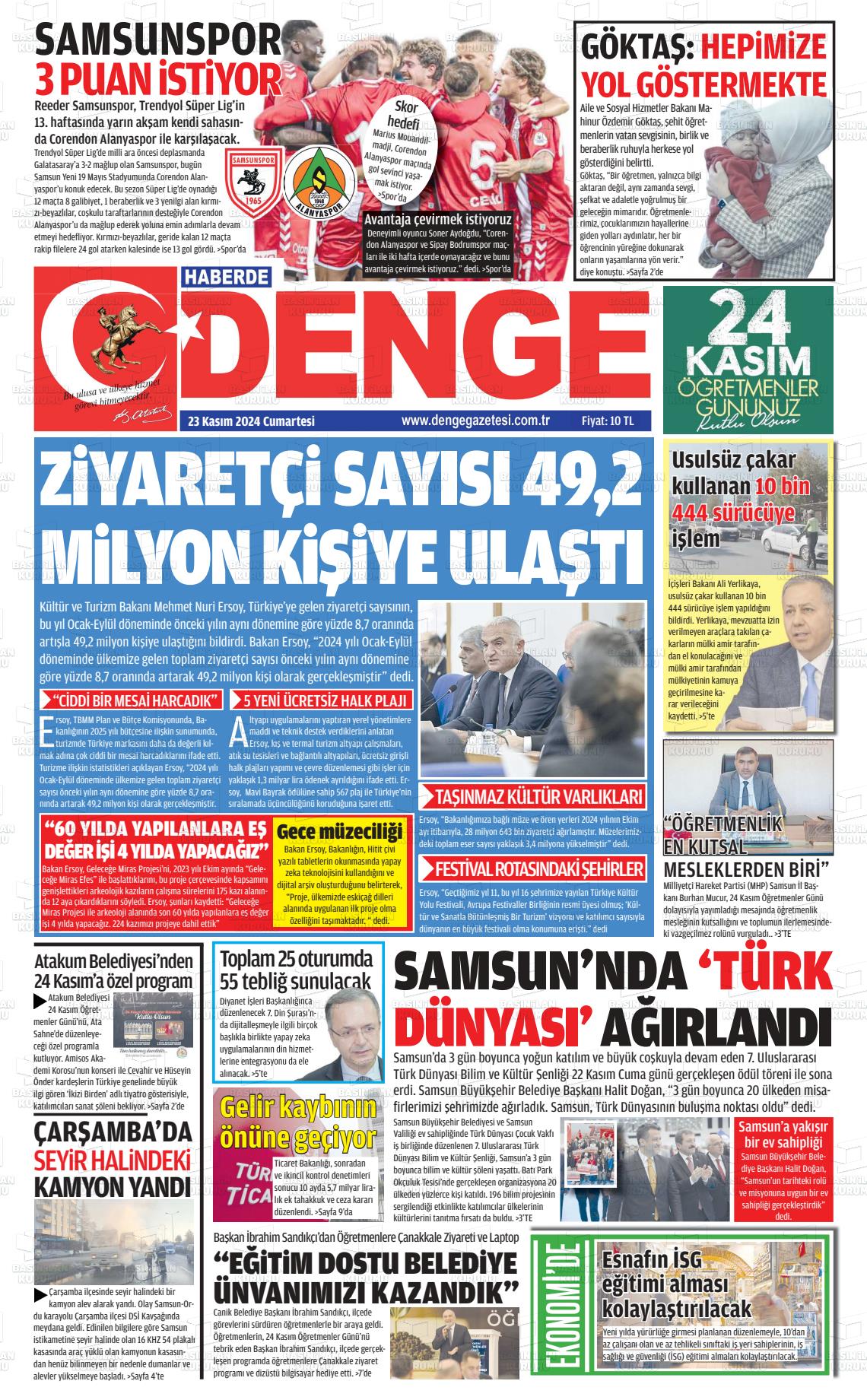 23 Kasım 2024 Samsun Denge Gazete Manşeti