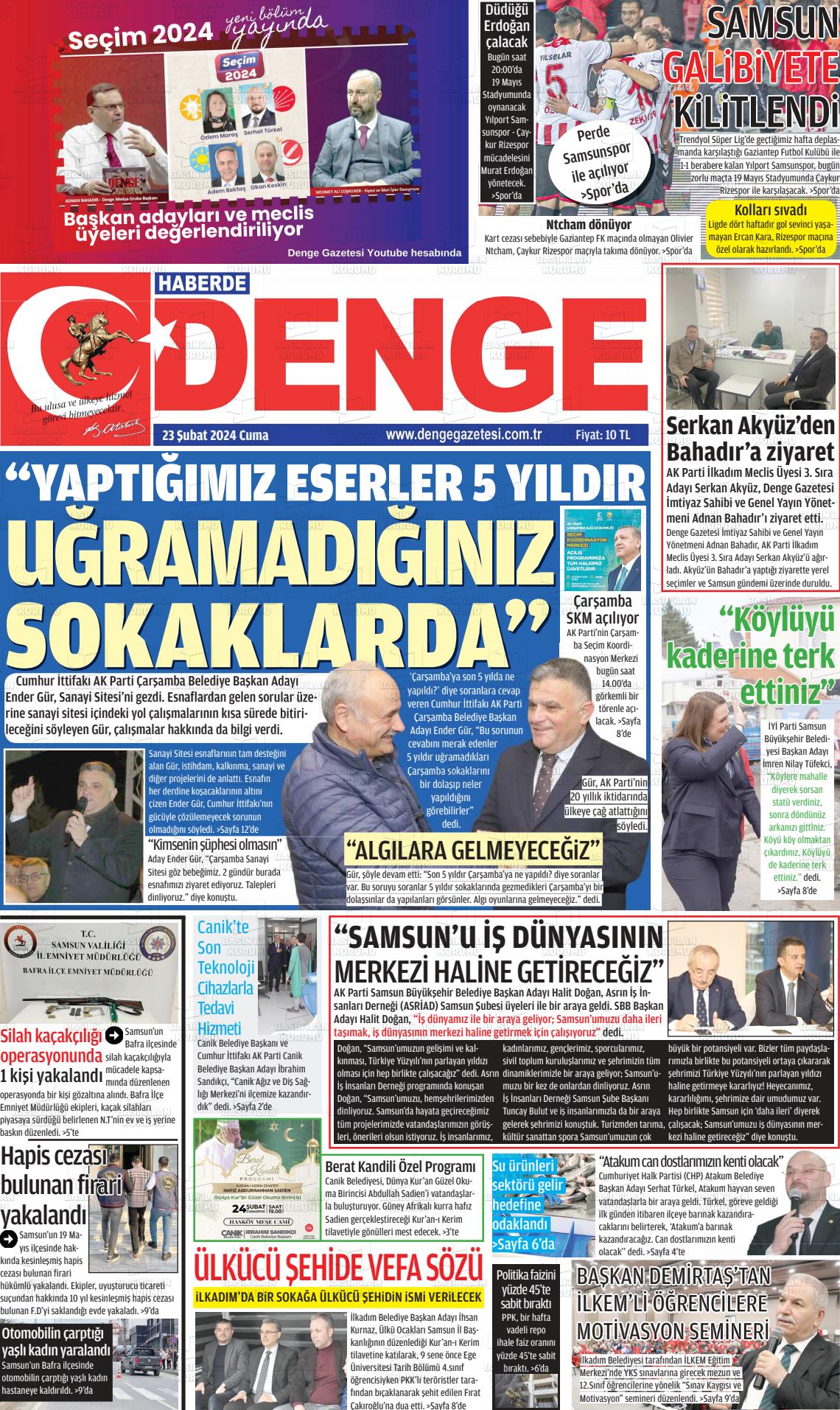 23 Şubat 2024 Samsun Denge Gazete Manşeti