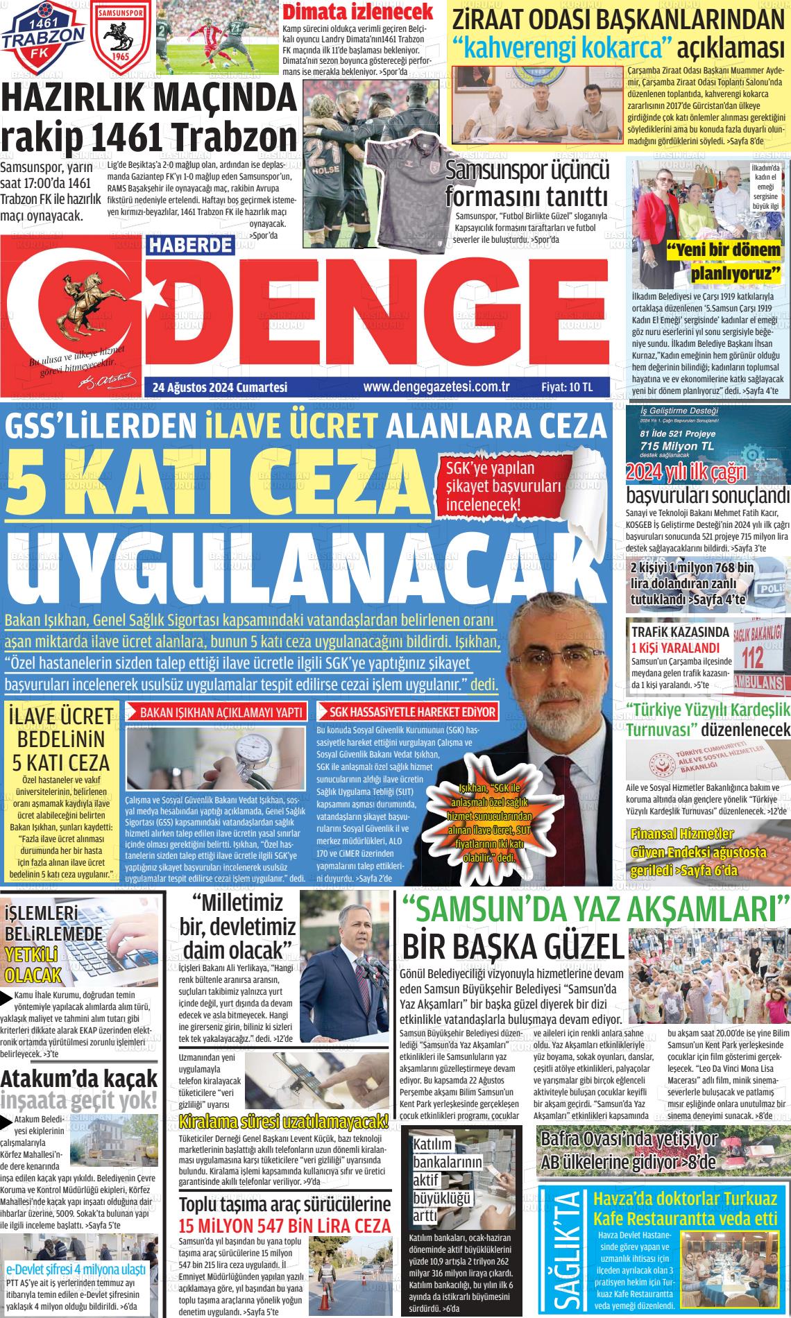 24 Ağustos 2024 Samsun Denge Gazete Manşeti