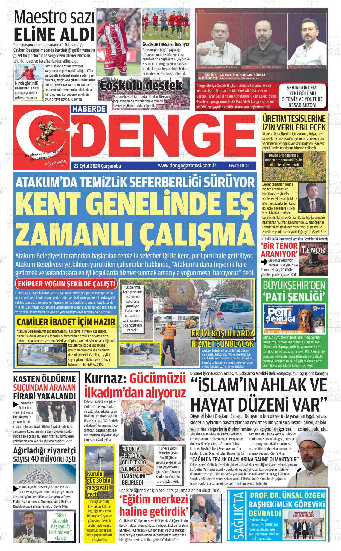 25 Eylül 2024 Samsun Denge Gazete Manşeti