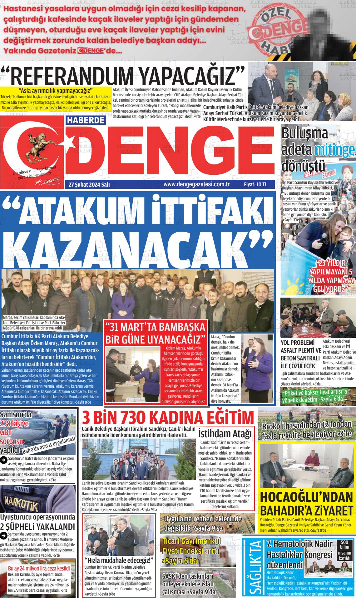 27 Şubat 2024 Samsun Denge Gazete Manşeti