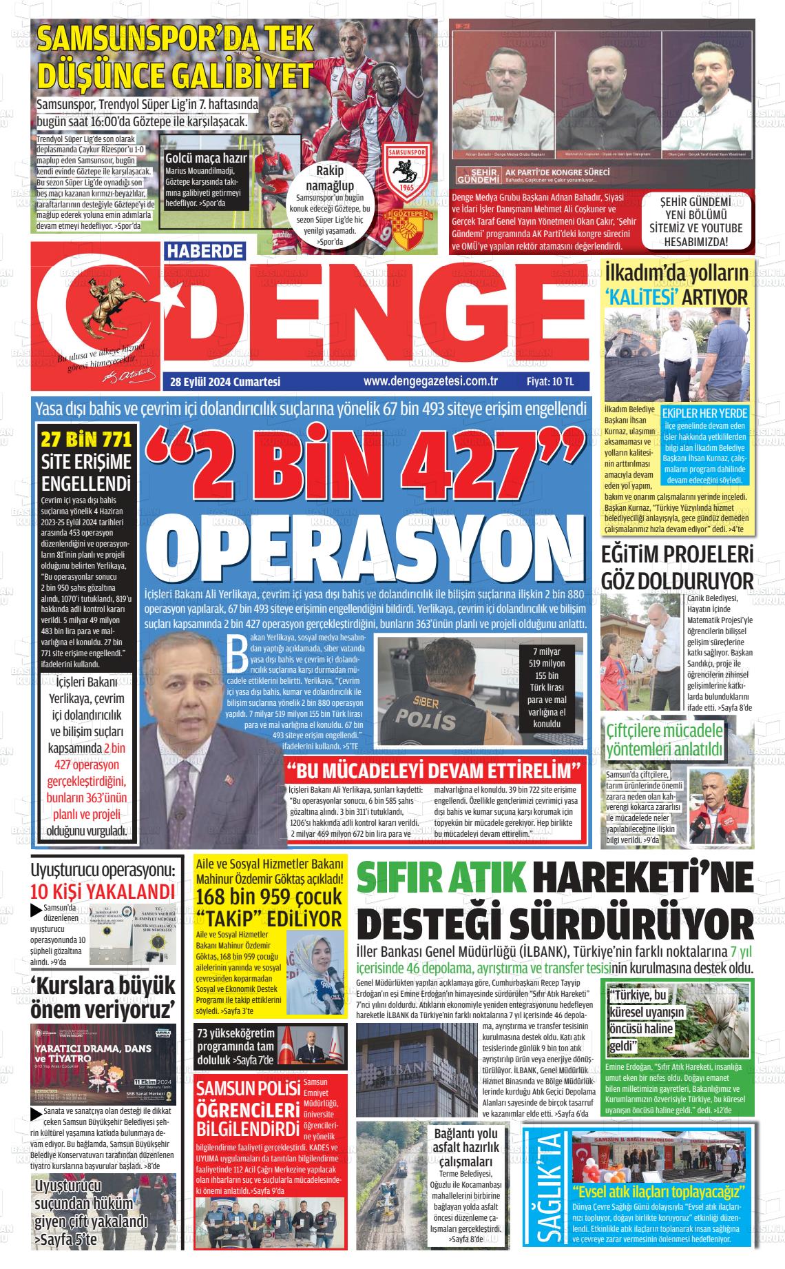 28 Eylül 2024 Samsun Denge Gazete Manşeti