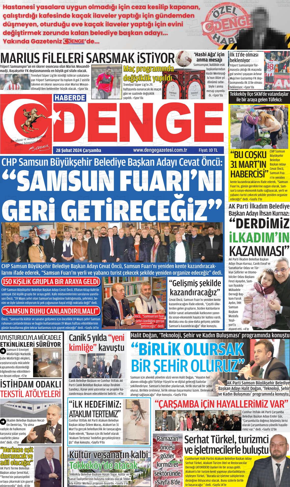 28 Şubat 2024 Samsun Denge Gazete Manşeti