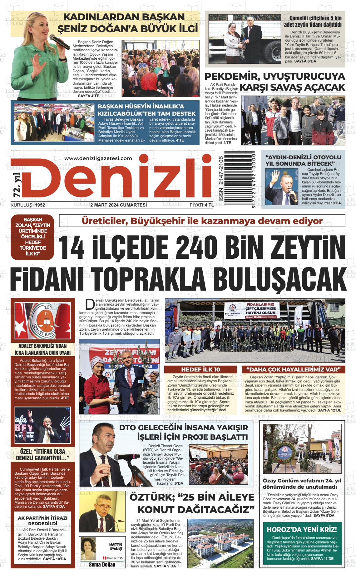 02 Mart 2024 Denizli Gazete Manşeti