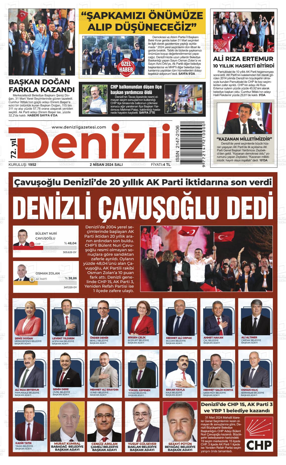 02 Nisan 2024 Denizli Gazete Manşeti