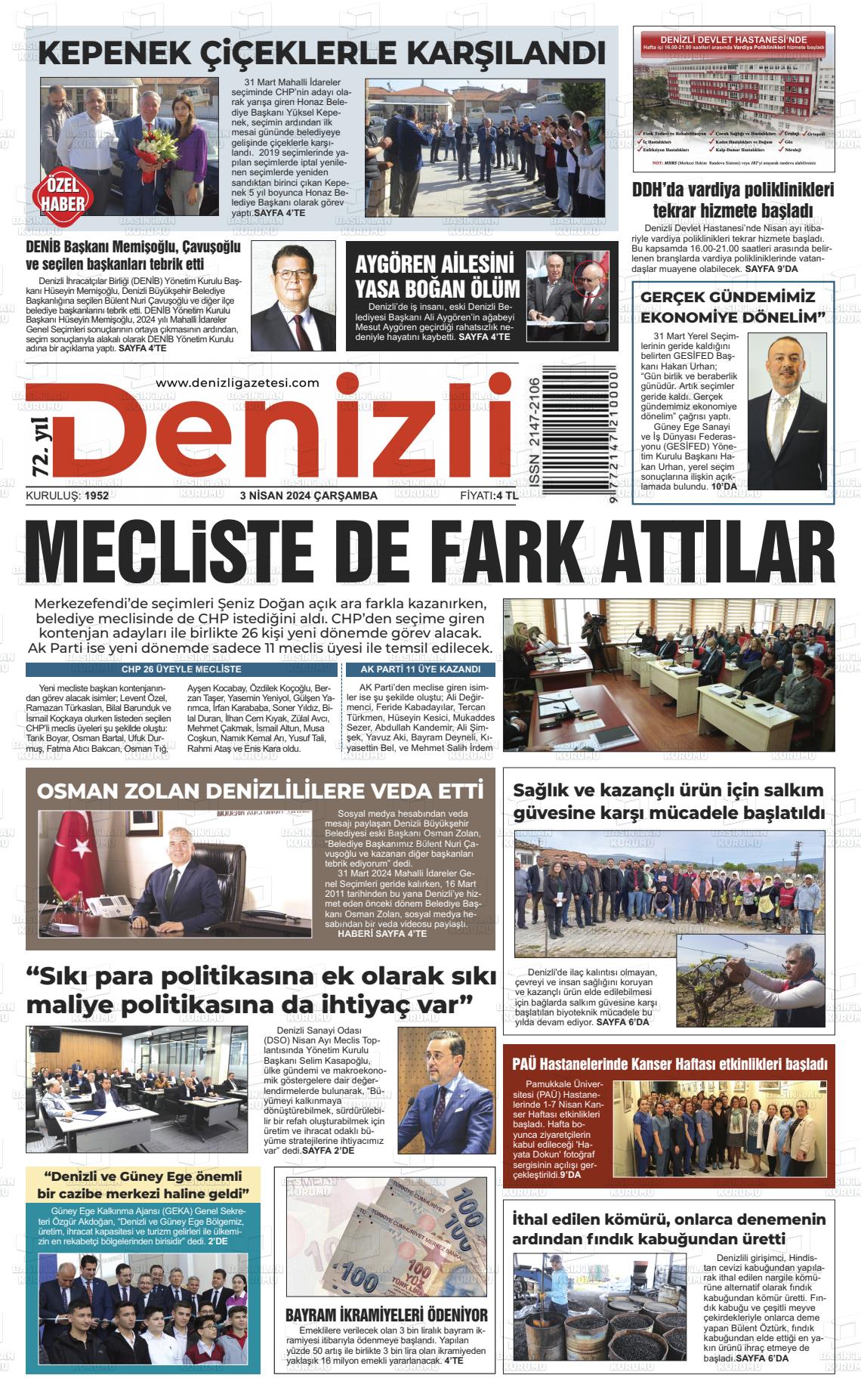 03 Nisan 2024 Denizli Gazete Manşeti