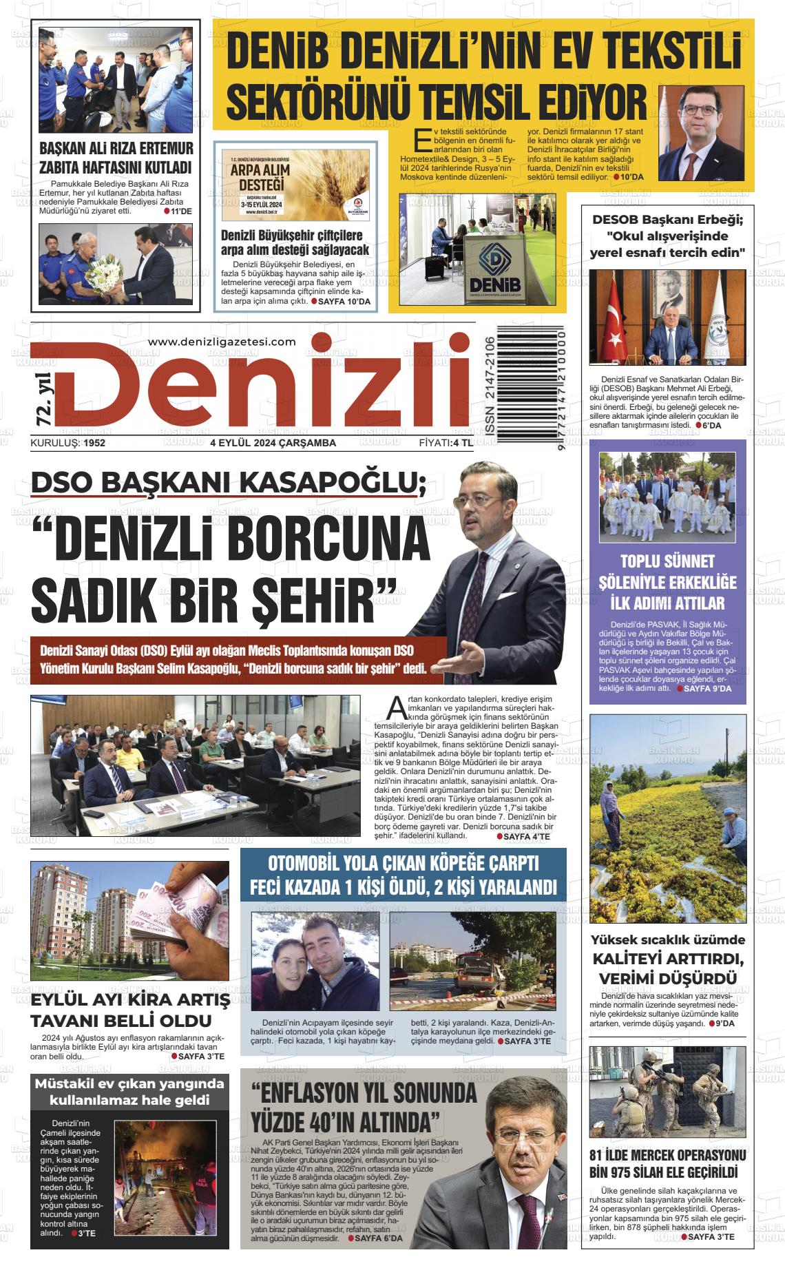 04 Eylül 2024 Denizli Gazete Manşeti