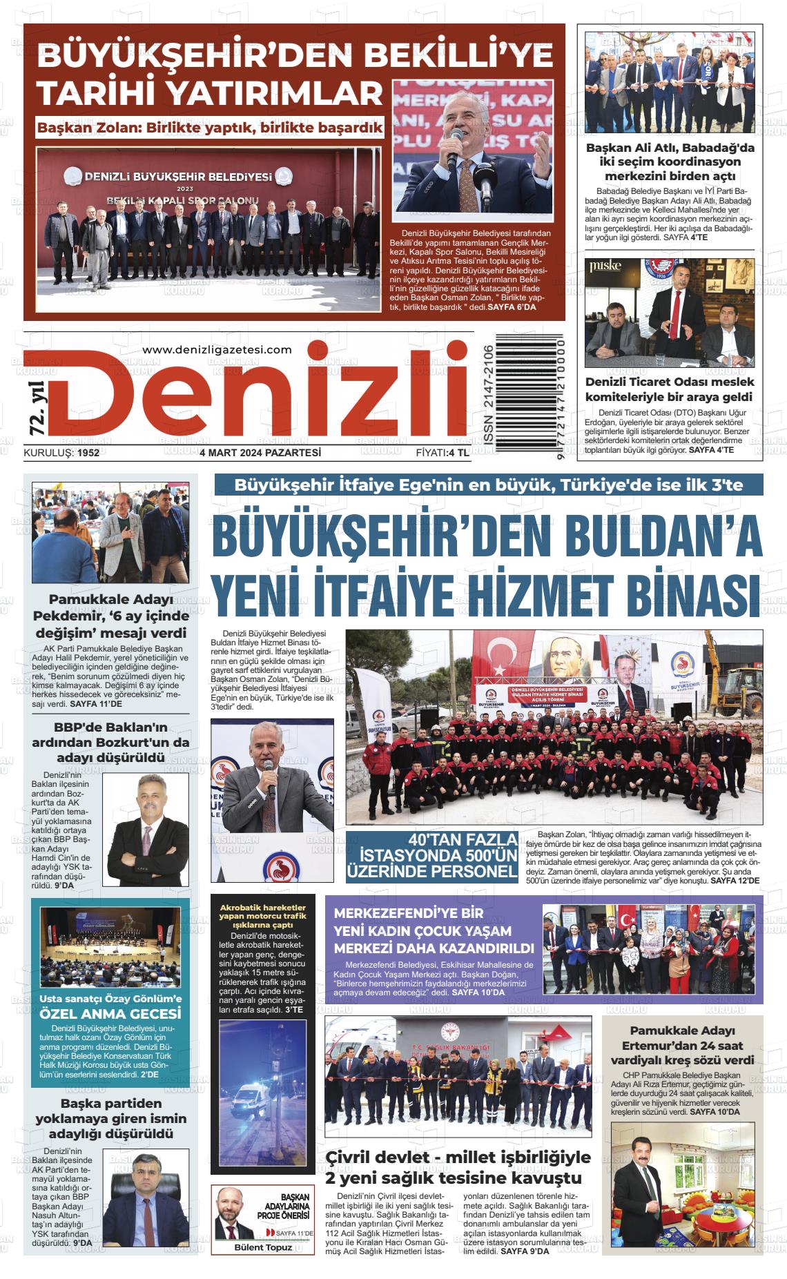 04 Mart 2024 Denizli Gazete Manşeti