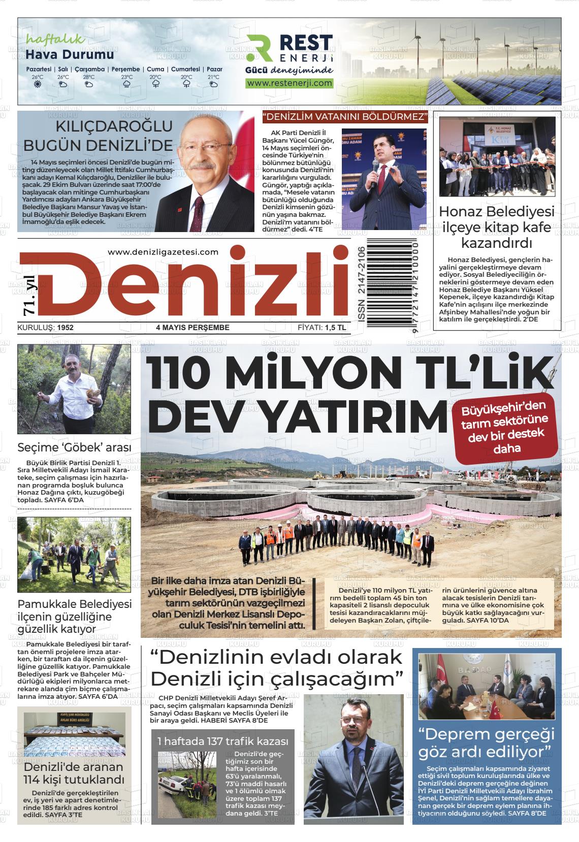 04 Mayıs 2023 Denizli Gazete Manşeti