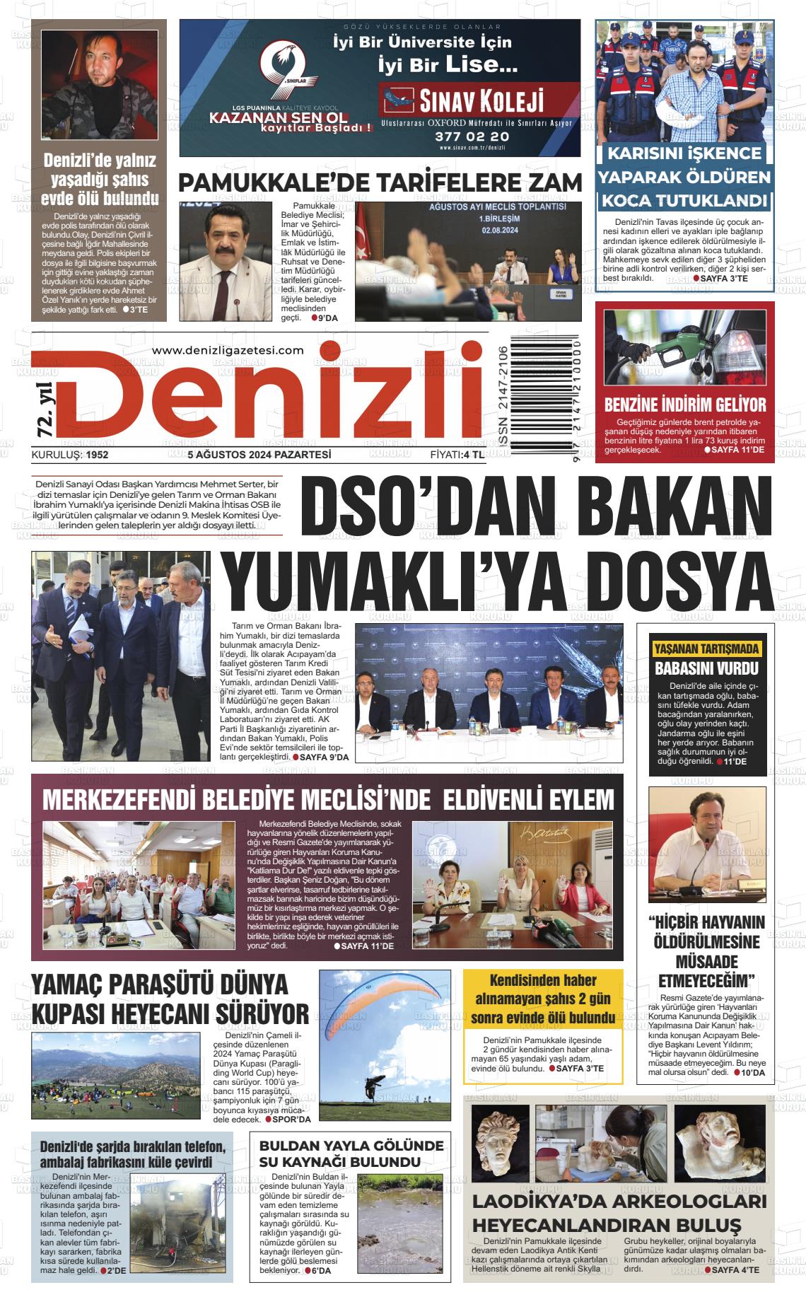 05 Ağustos 2024 Denizli Gazete Manşeti