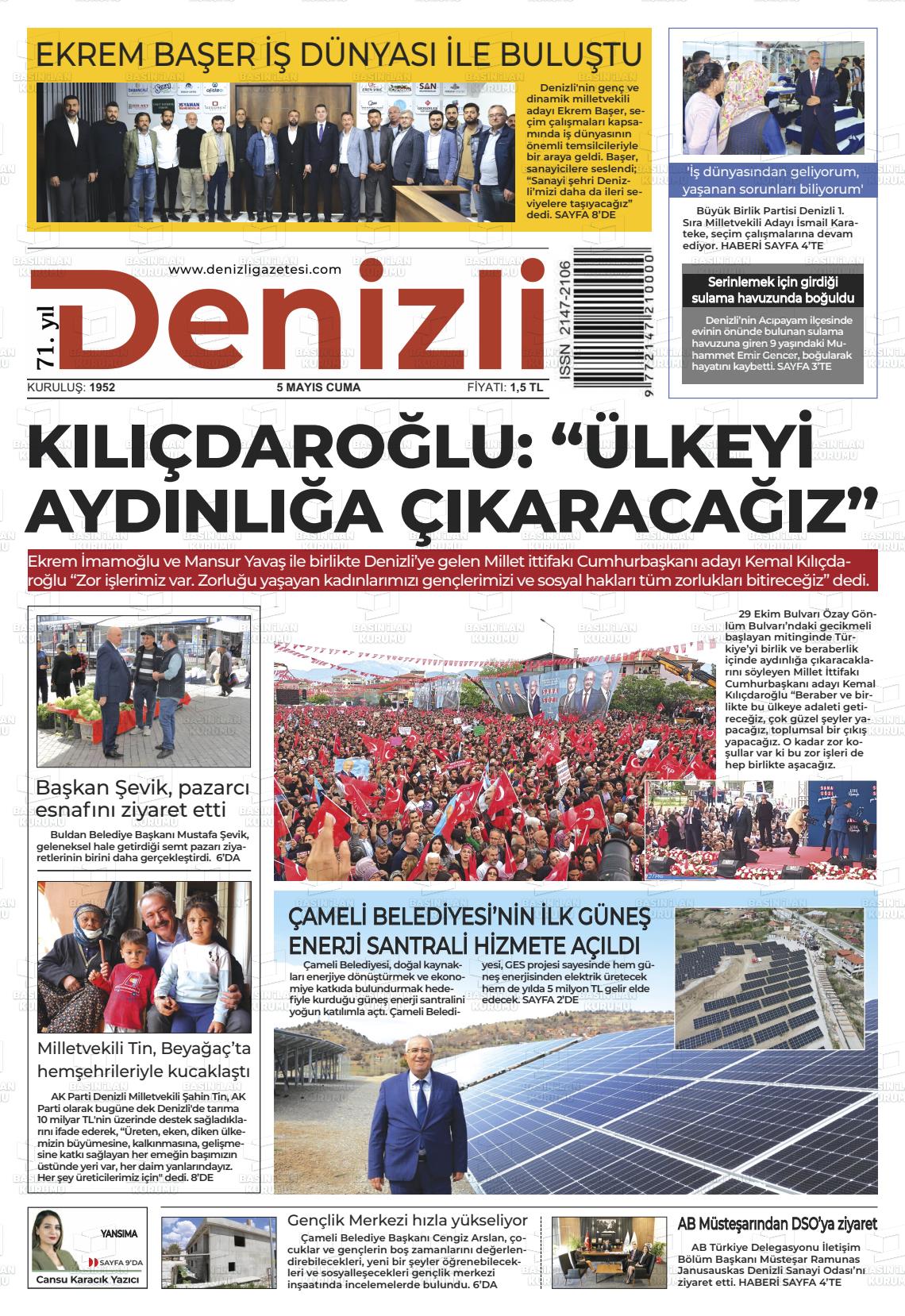 05 Mayıs 2023 Denizli Gazete Manşeti