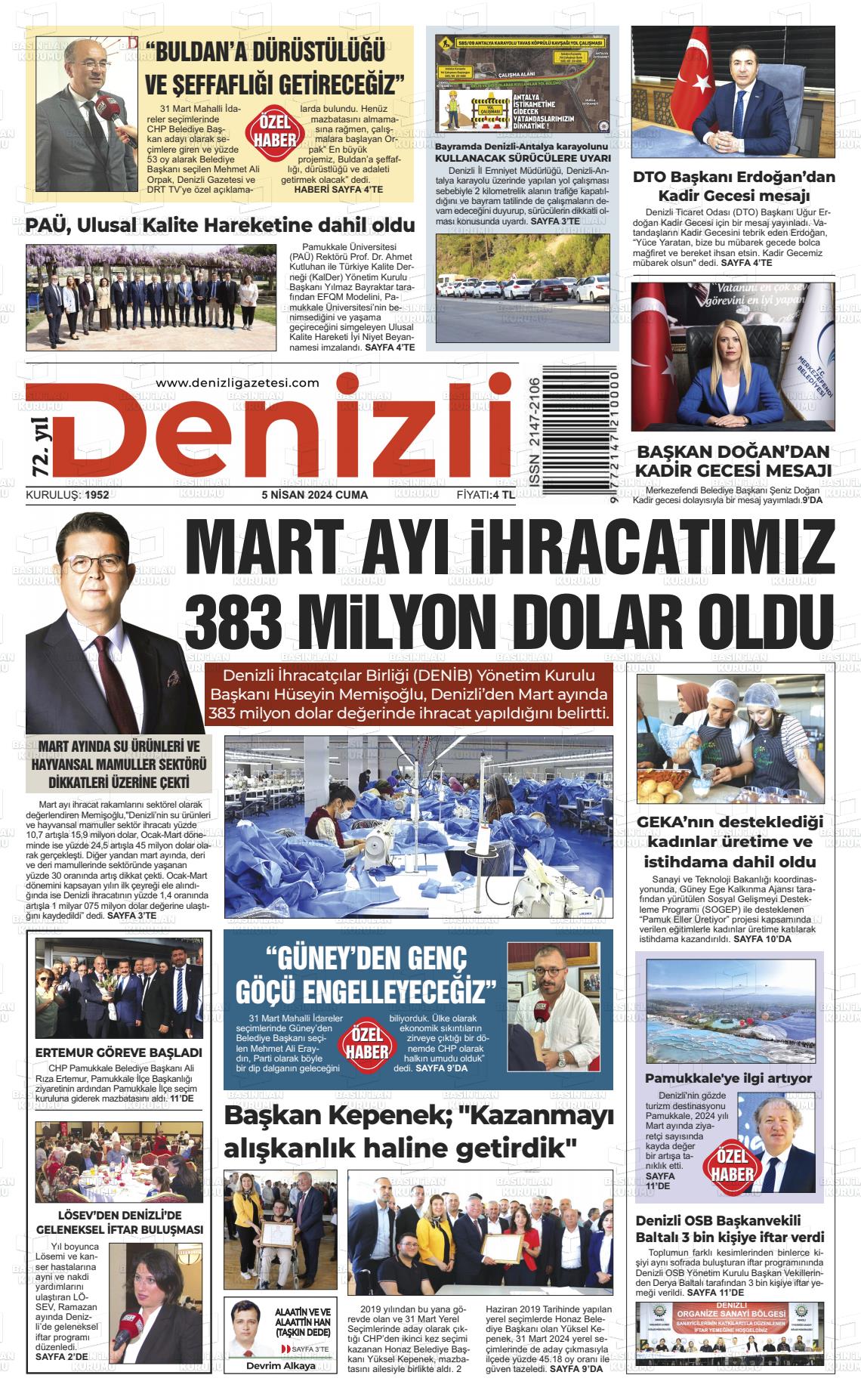 05 Nisan 2024 Denizli Gazete Manşeti