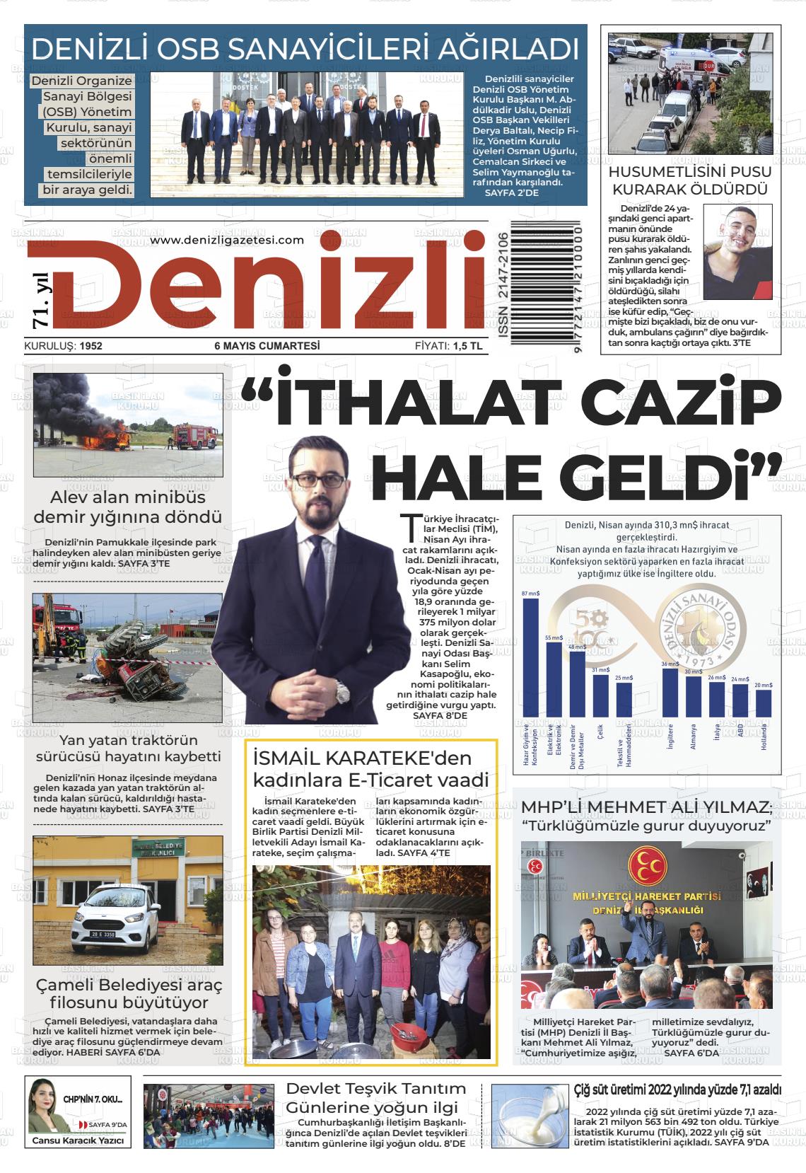 06 Mayıs 2023 Denizli Gazete Manşeti