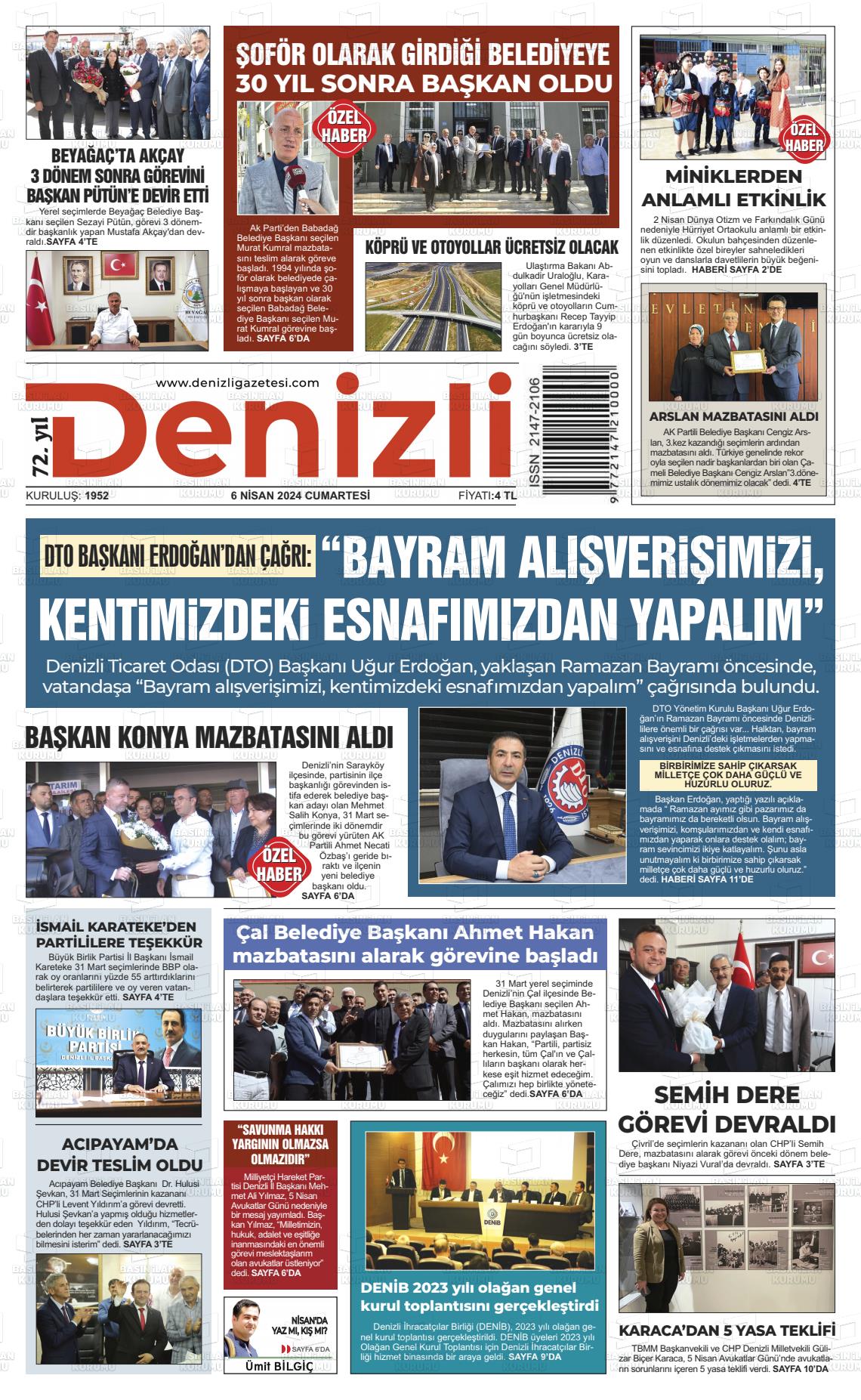 06 Nisan 2024 Denizli Gazete Manşeti