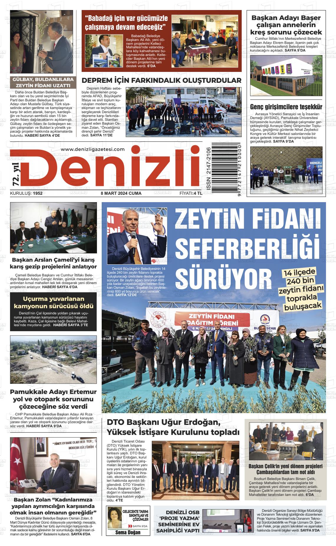 08 Mart 2024 Denizli Gazete Manşeti