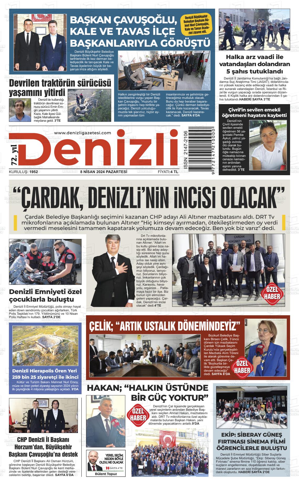 08 Nisan 2024 Denizli Gazete Manşeti