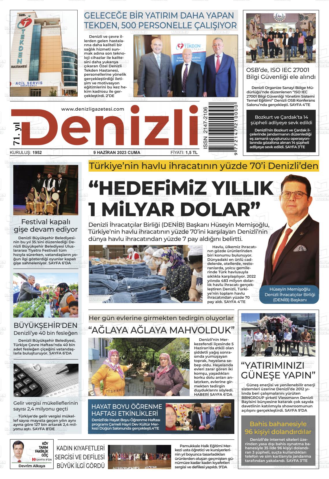 11 Haziran 2023 Denizli Gazete Manşeti