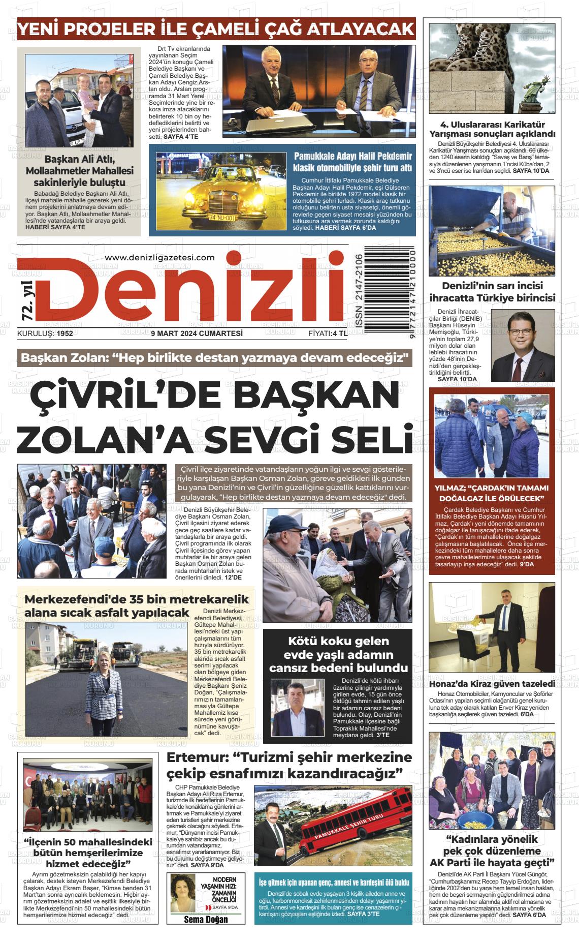 09 Mart 2024 Denizli Gazete Manşeti