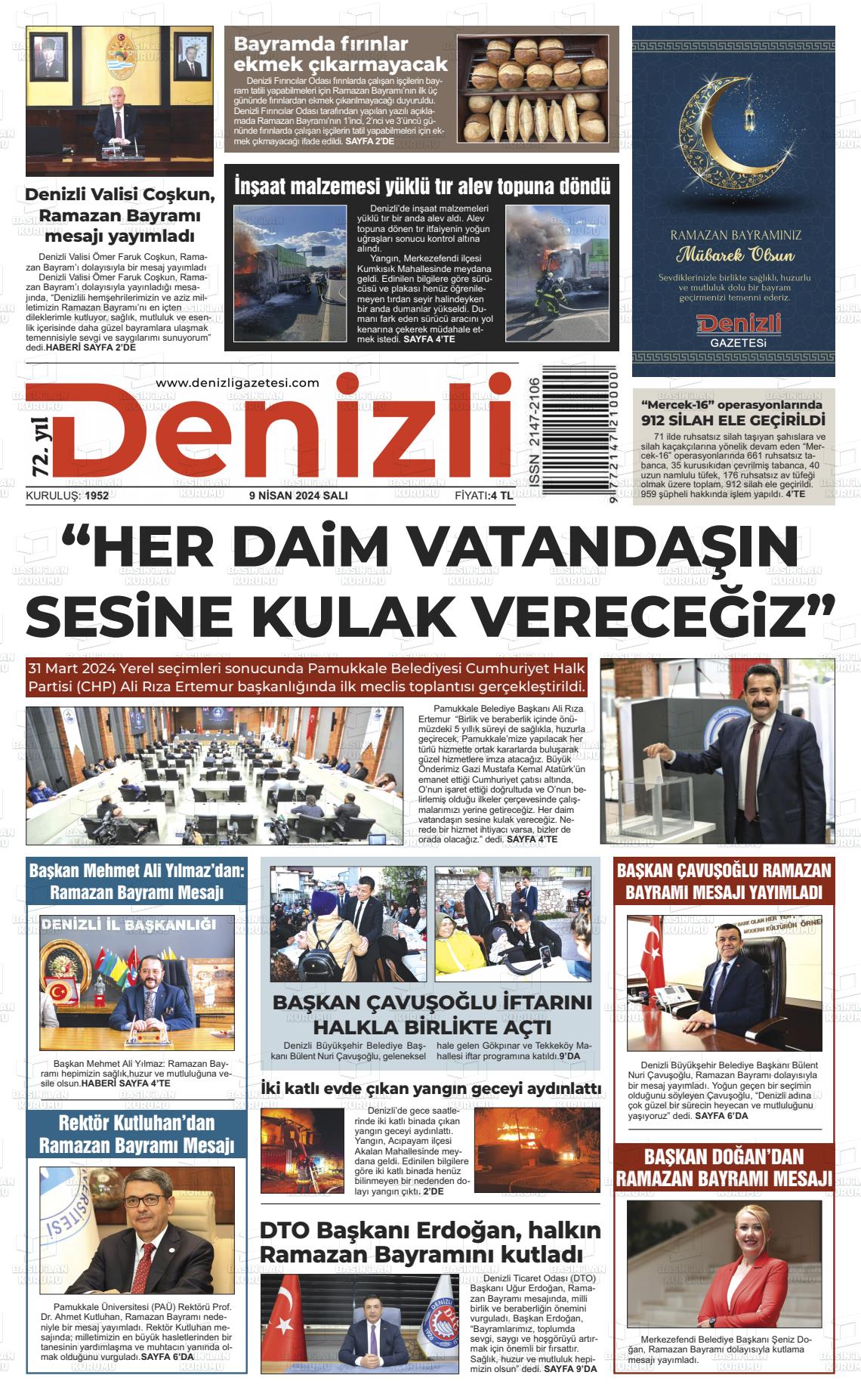 09 Nisan 2024 Denizli Gazete Manşeti