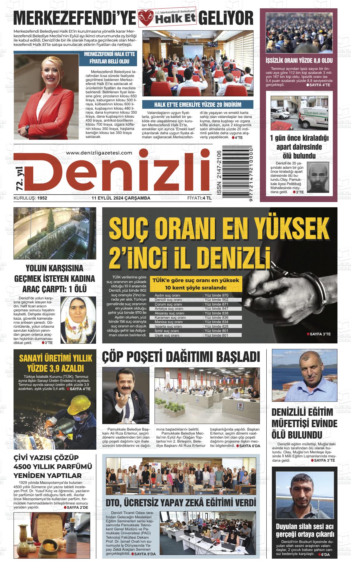 11 Eylül 2024 Denizli Gazete Manşeti