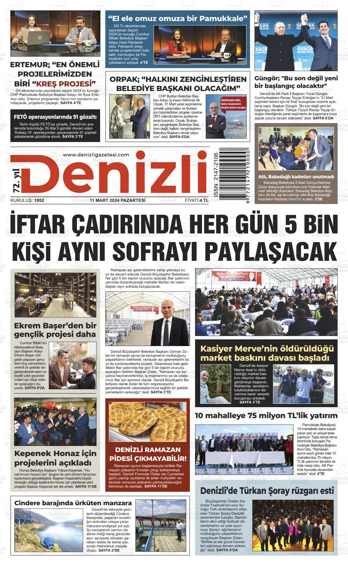 11 Mart 2024 Denizli Gazete Manşeti