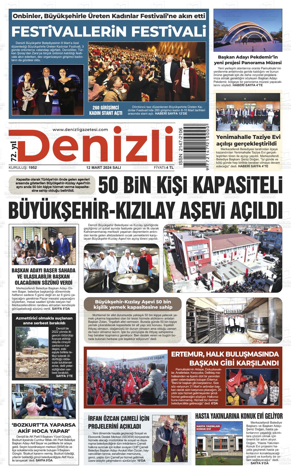 12 Mart 2024 Denizli Gazete Manşeti