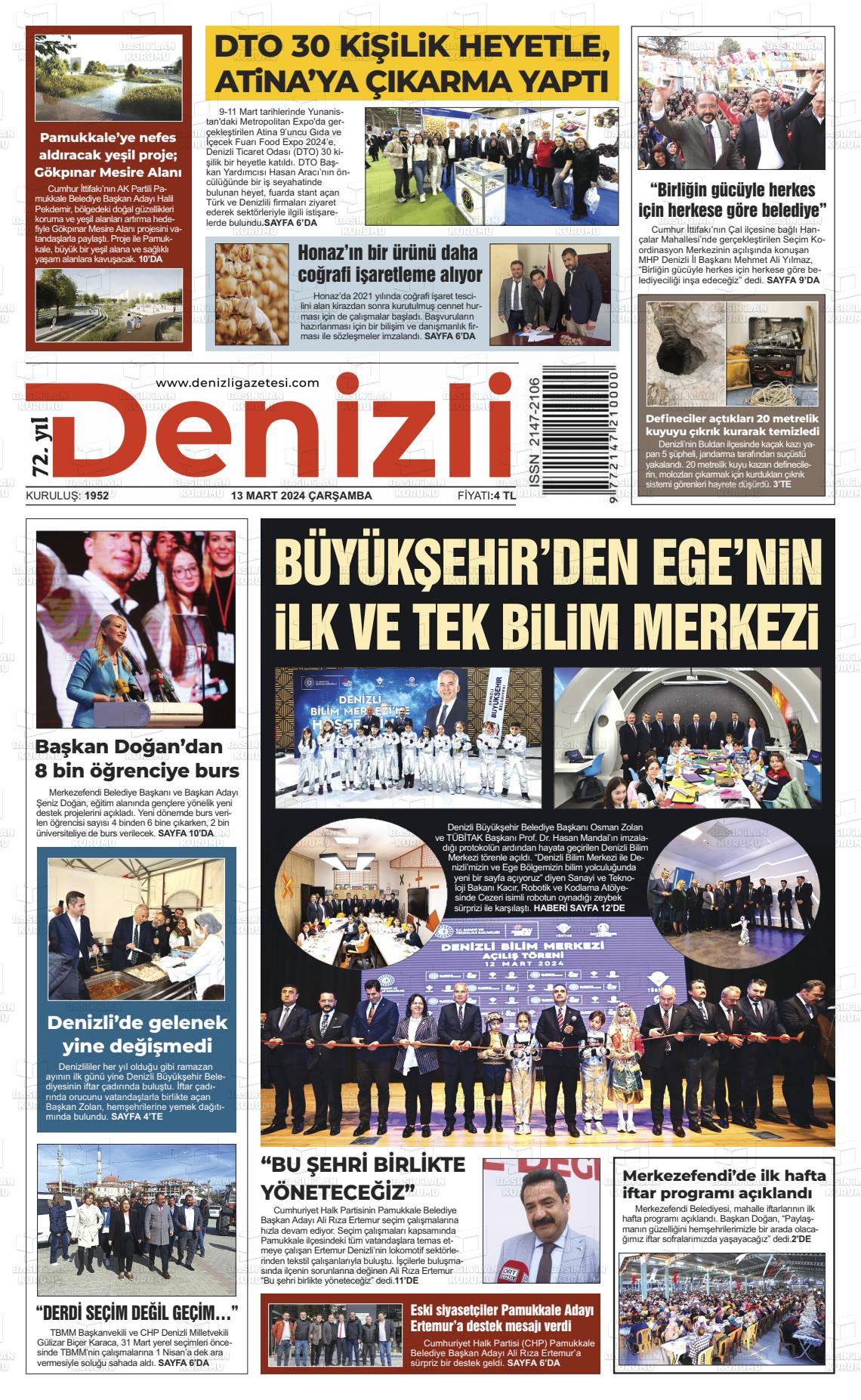 13 Mart 2024 Denizli Gazete Manşeti