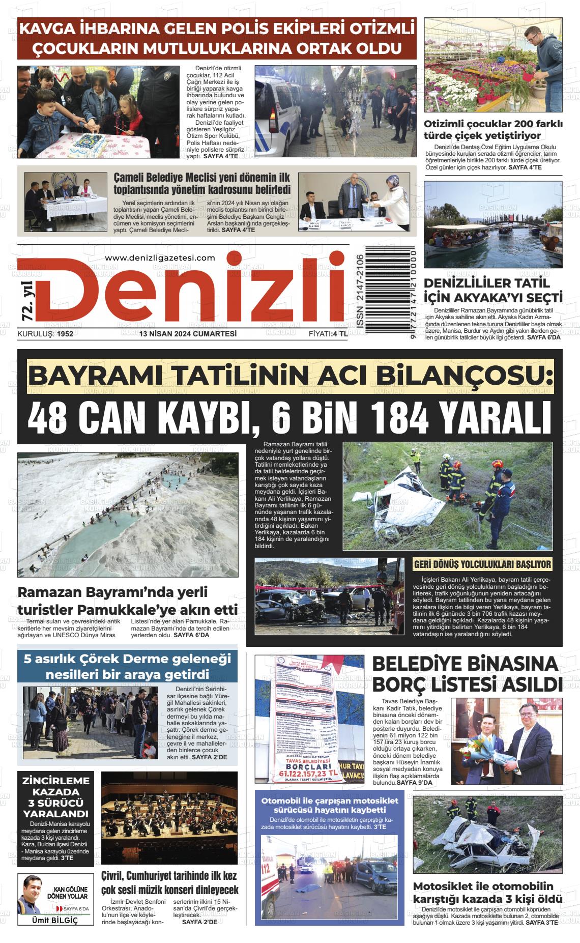 13 Nisan 2024 Denizli Gazete Manşeti