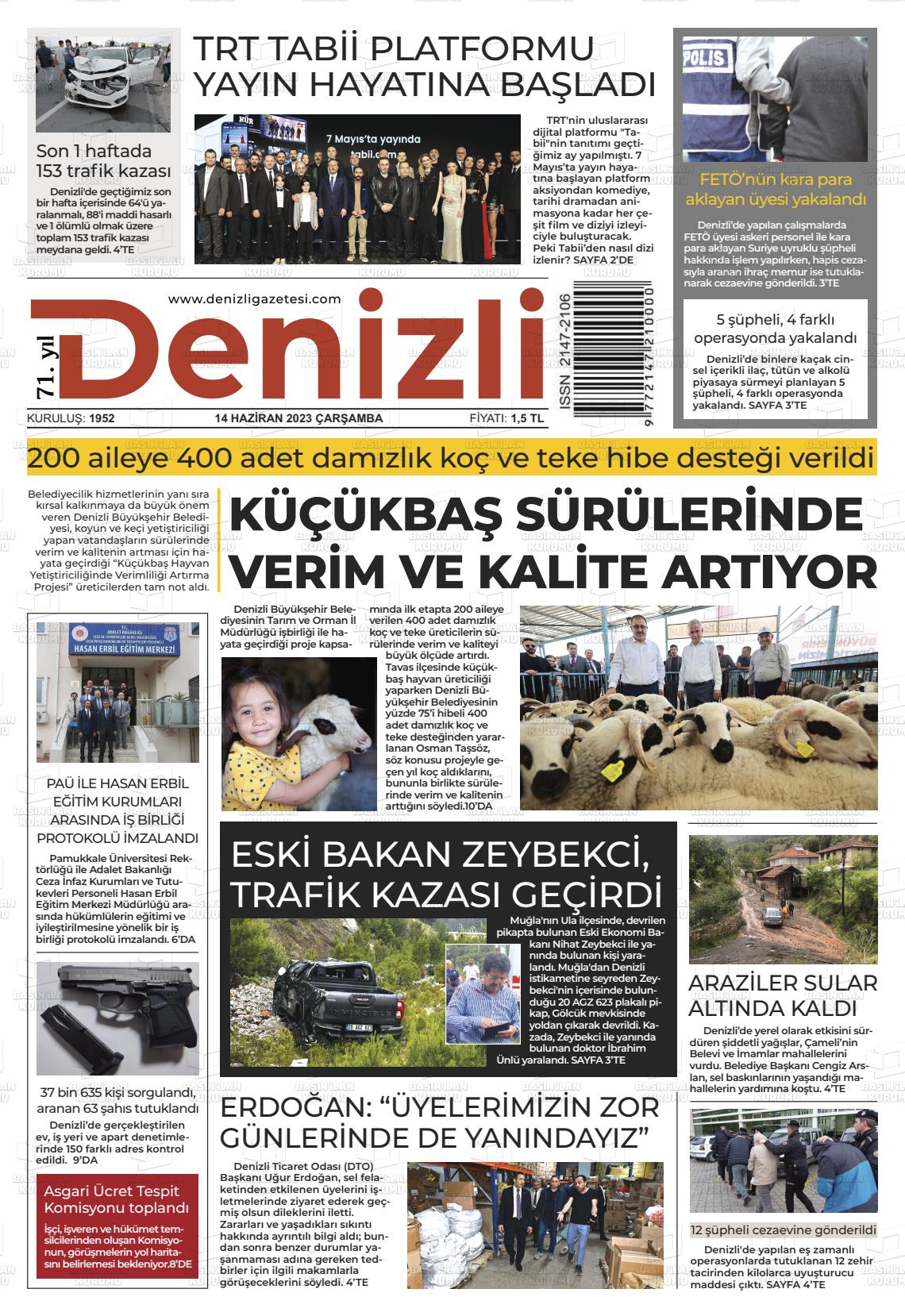 14 Haziran 2023 Denizli Gazete Manşeti