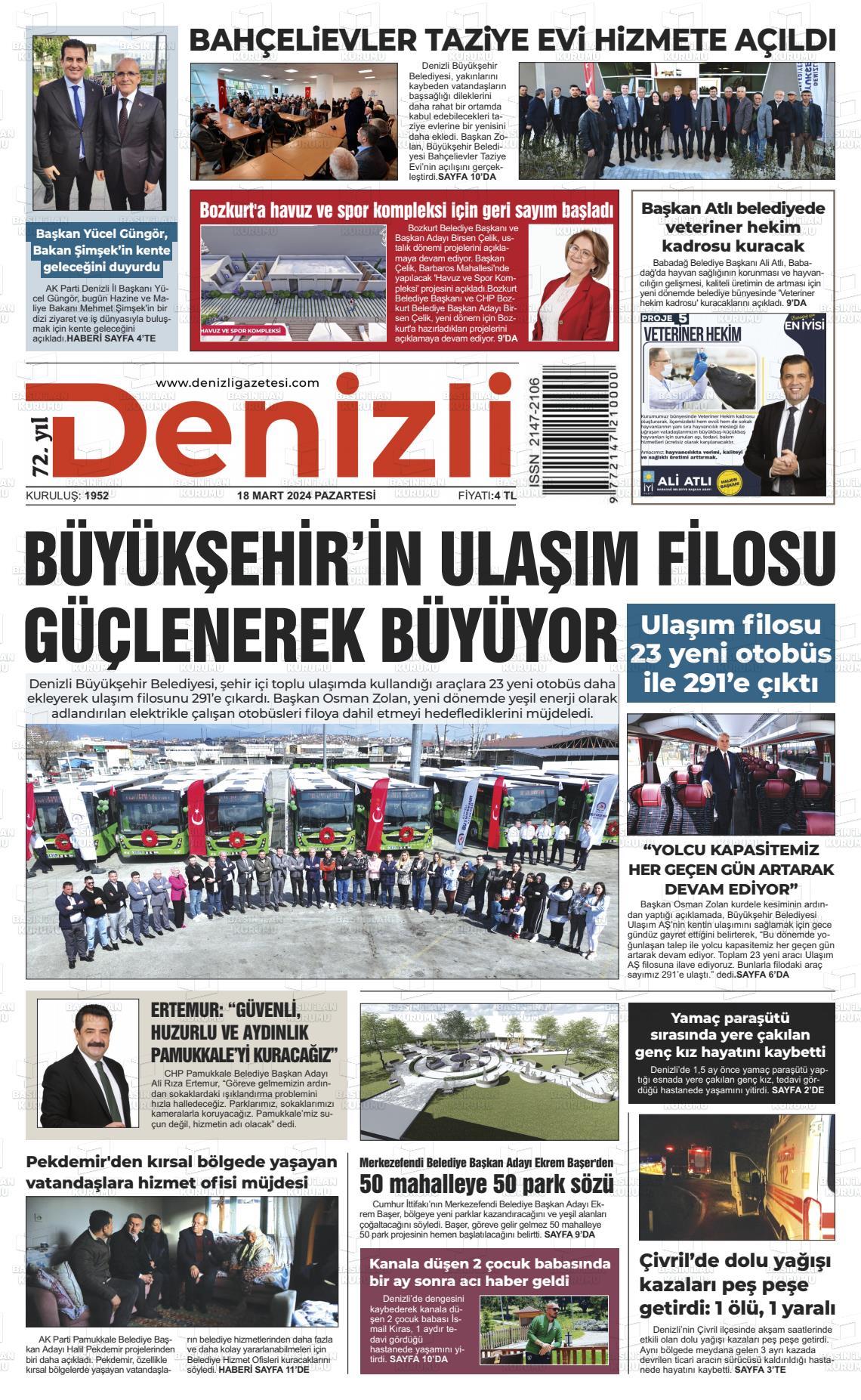 18 Mart 2024 Denizli Gazete Manşeti