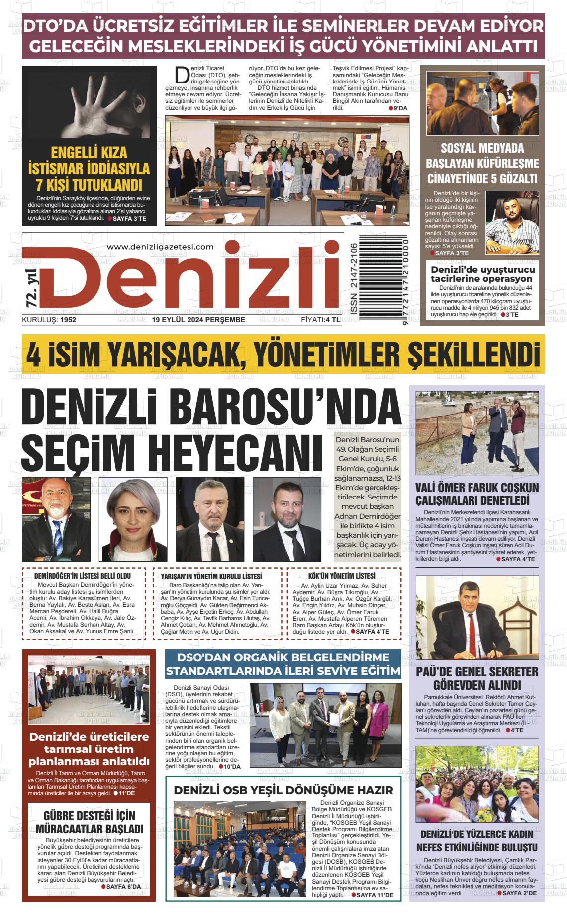 19 Eylül 2024 Denizli Gazete Manşeti