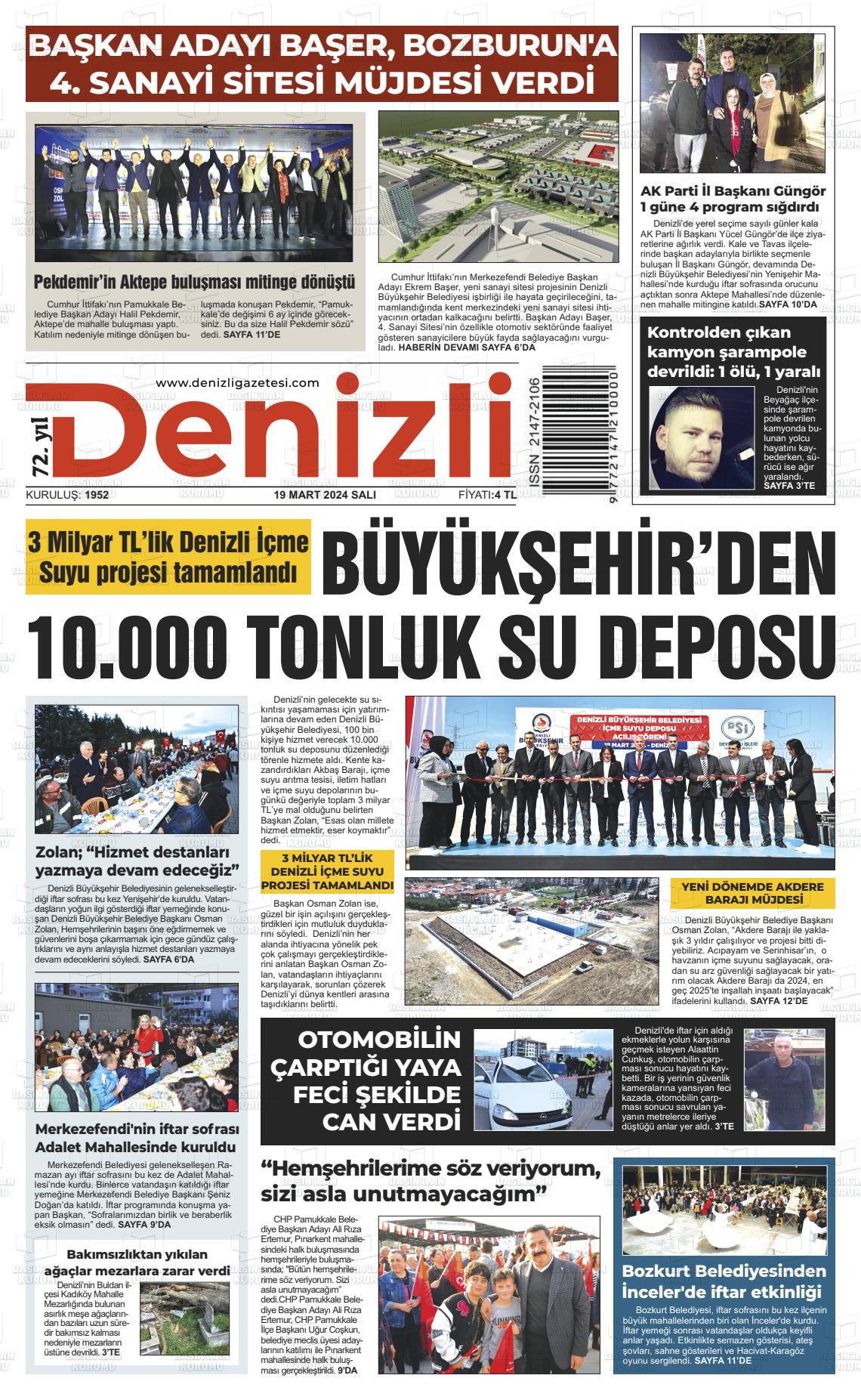 19 Mart 2024 Denizli Gazete Manşeti