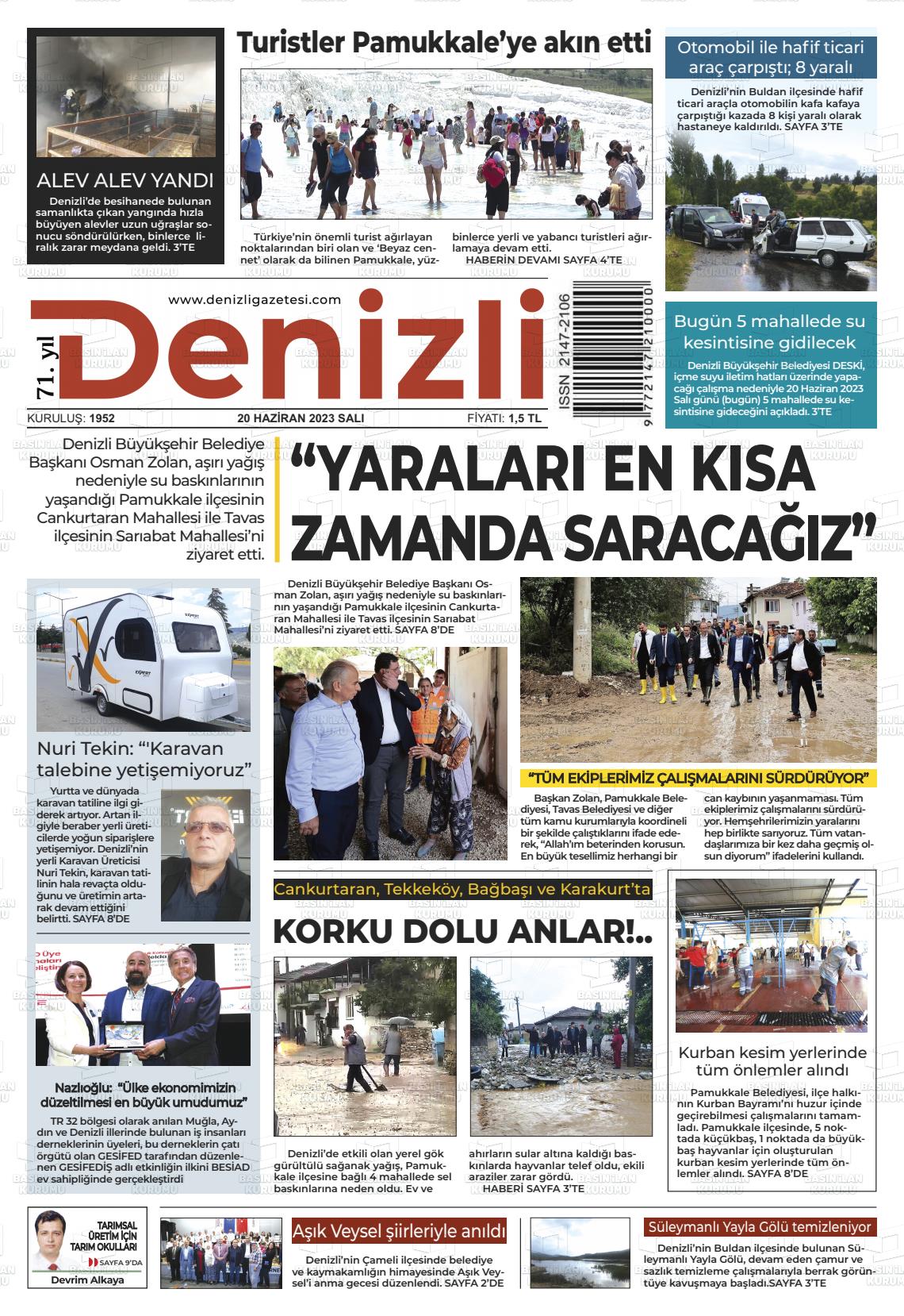 20 Haziran 2023 Denizli Gazete Manşeti