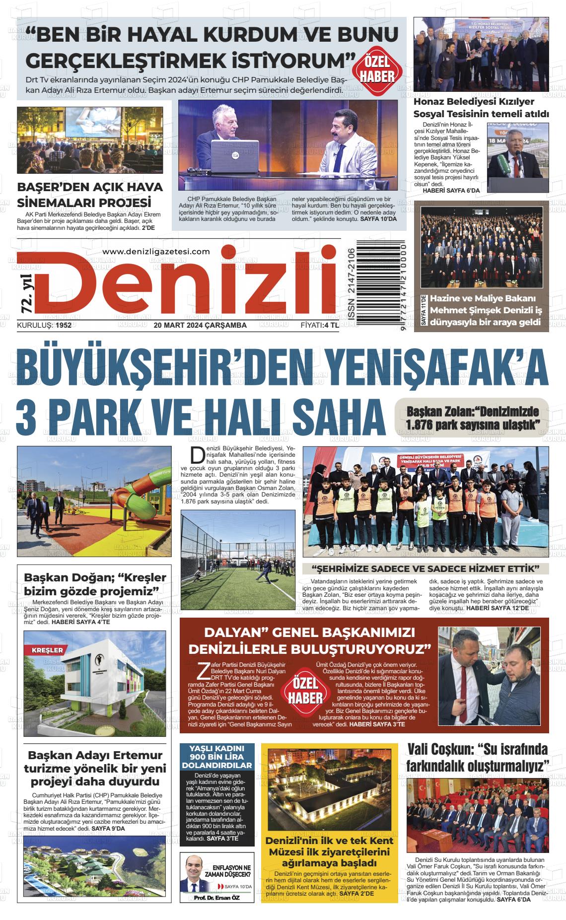 20 Mart 2024 Denizli Gazete Manşeti