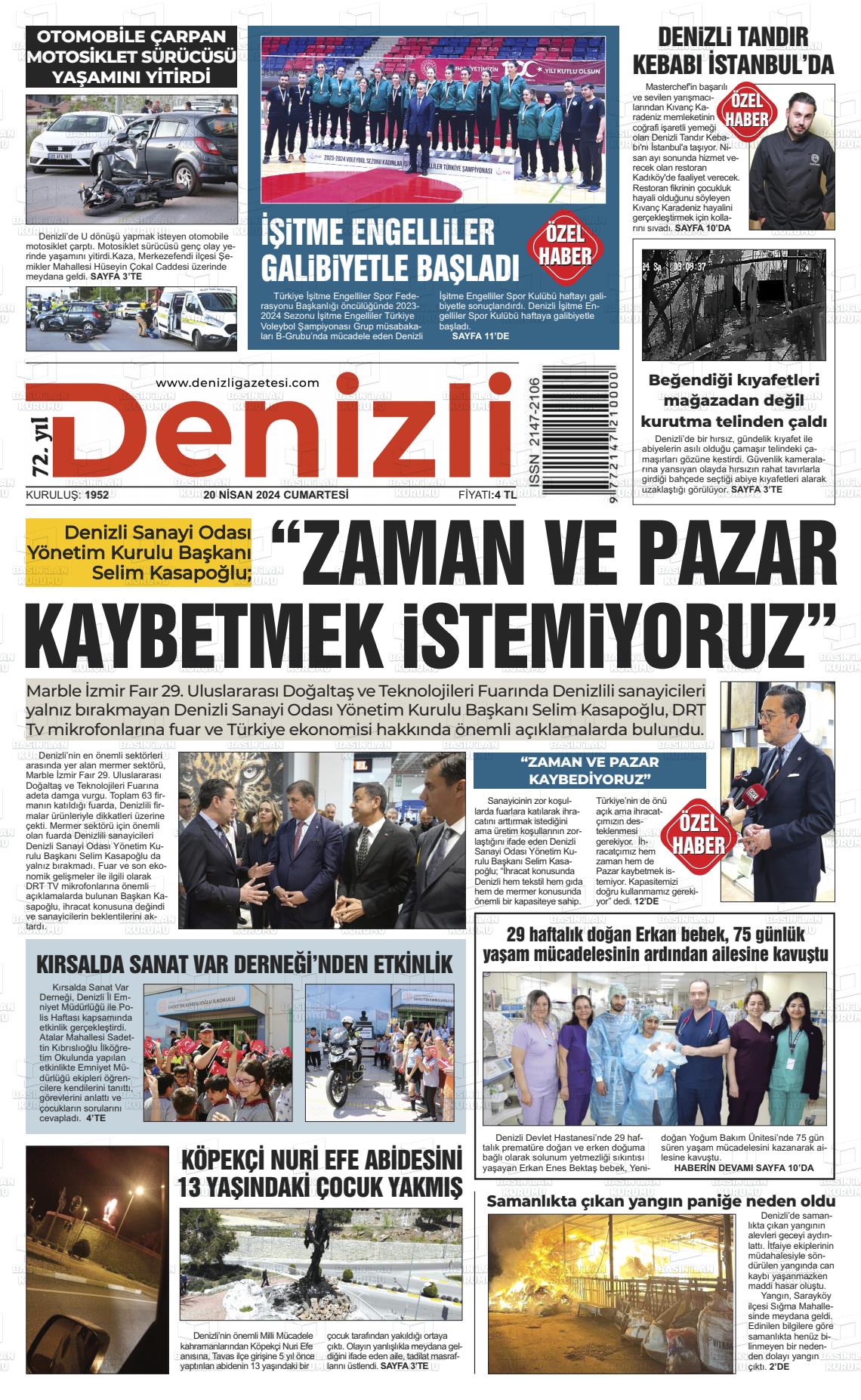 20 Nisan 2024 Denizli Gazete Manşeti