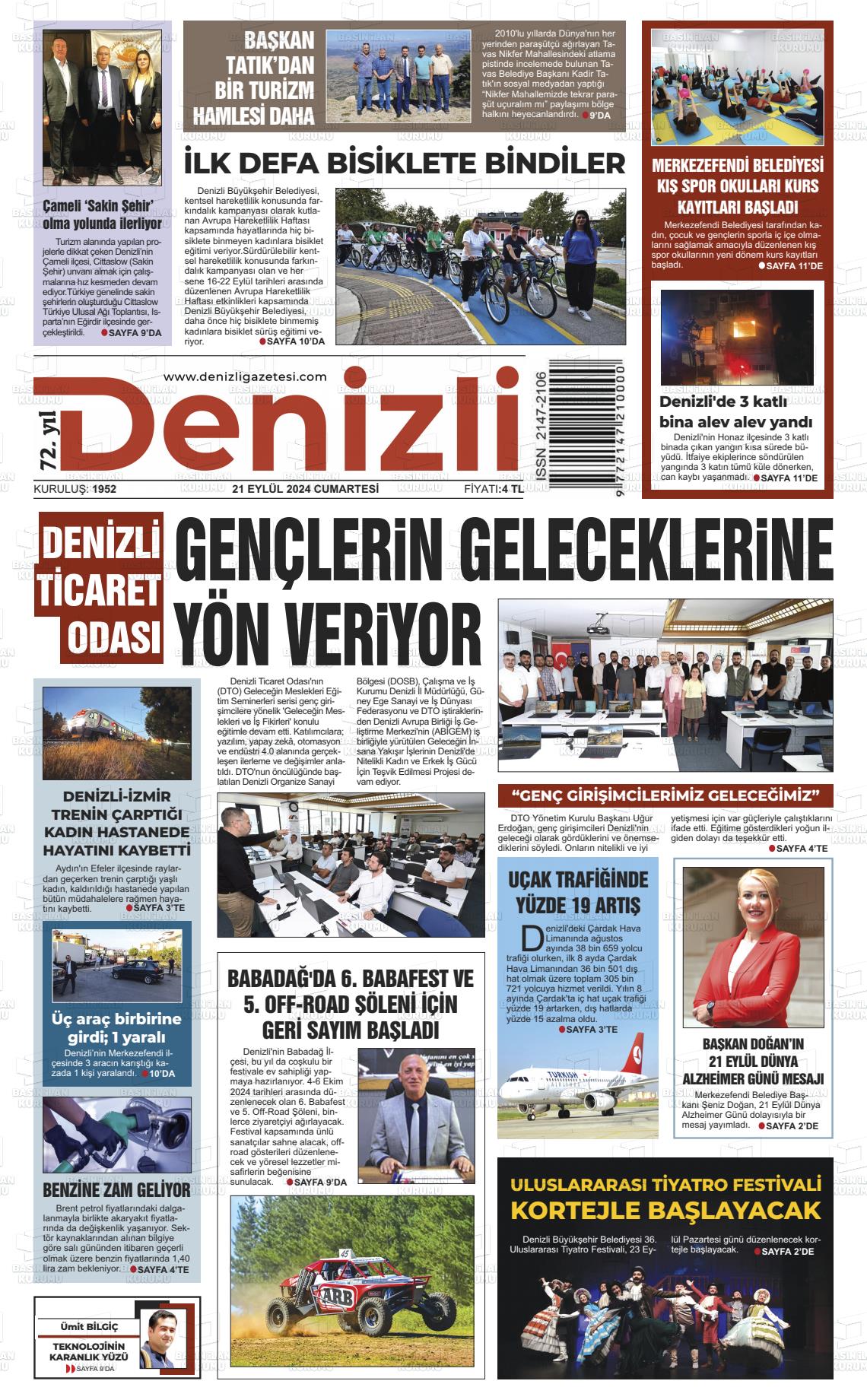 21 Eylül 2024 Denizli Gazete Manşeti