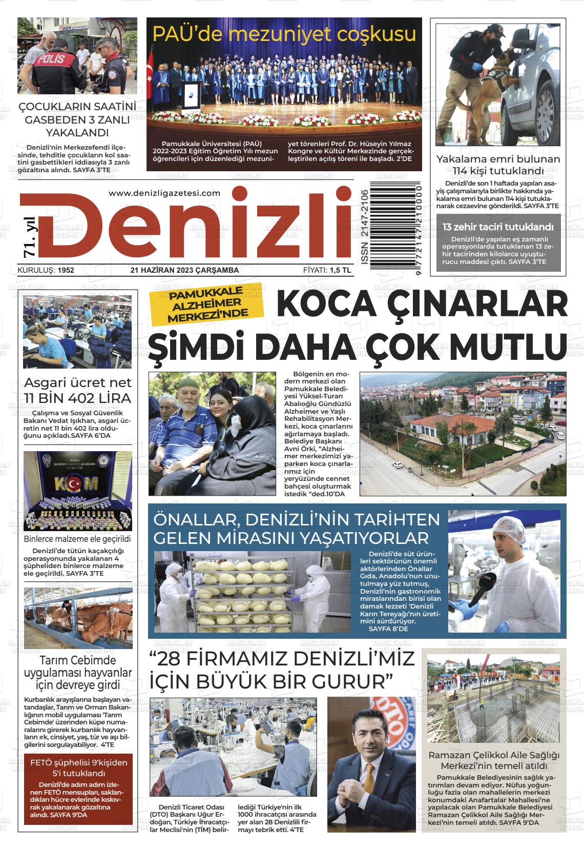 21 Haziran 2023 Denizli Gazete Manşeti