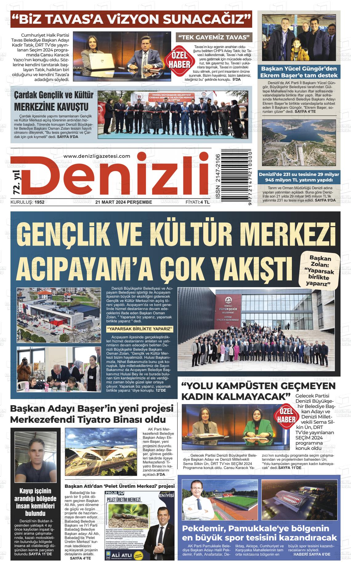 21 Mart 2024 Denizli Gazete Manşeti