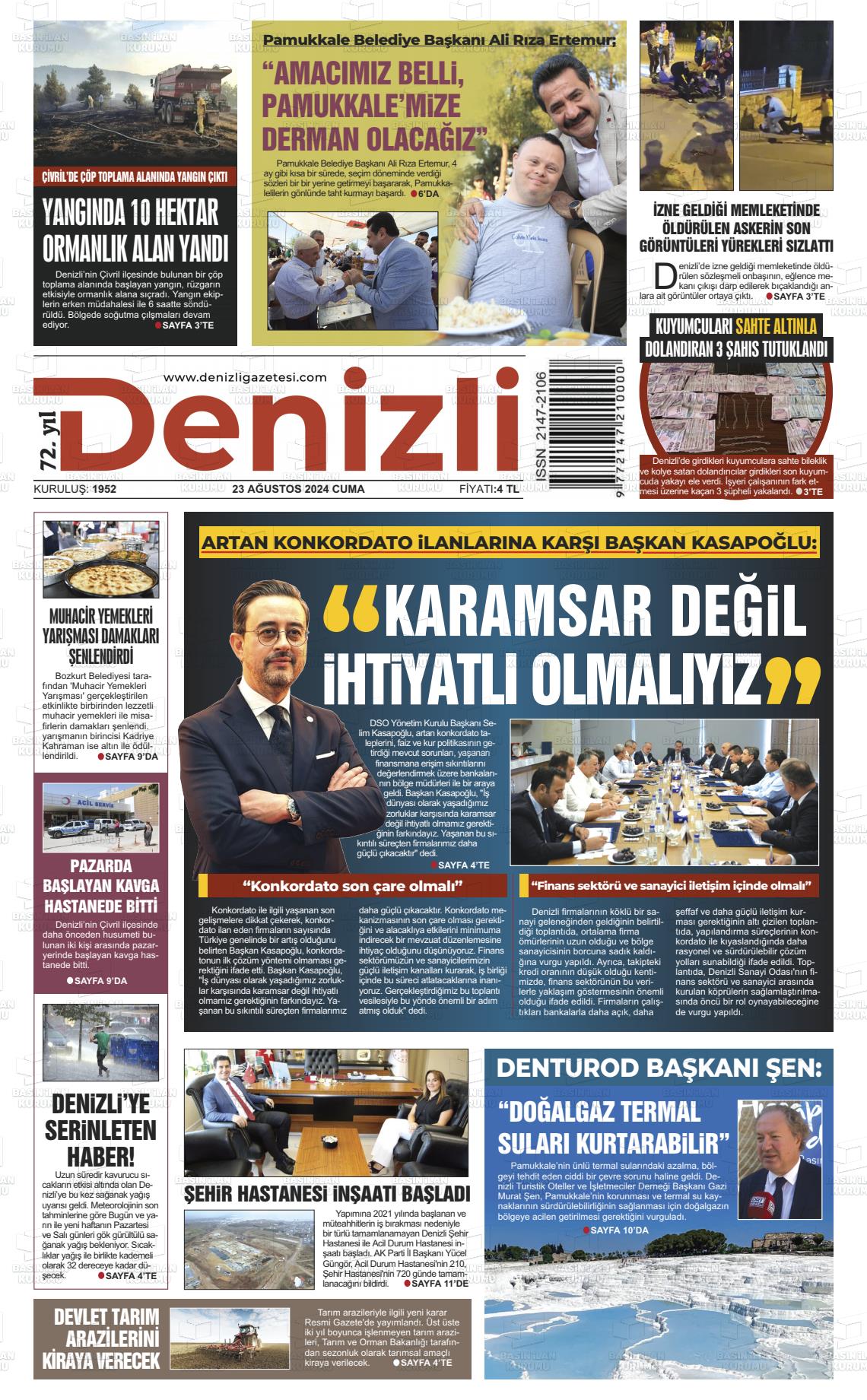 23 Ağustos 2024 Denizli Gazete Manşeti