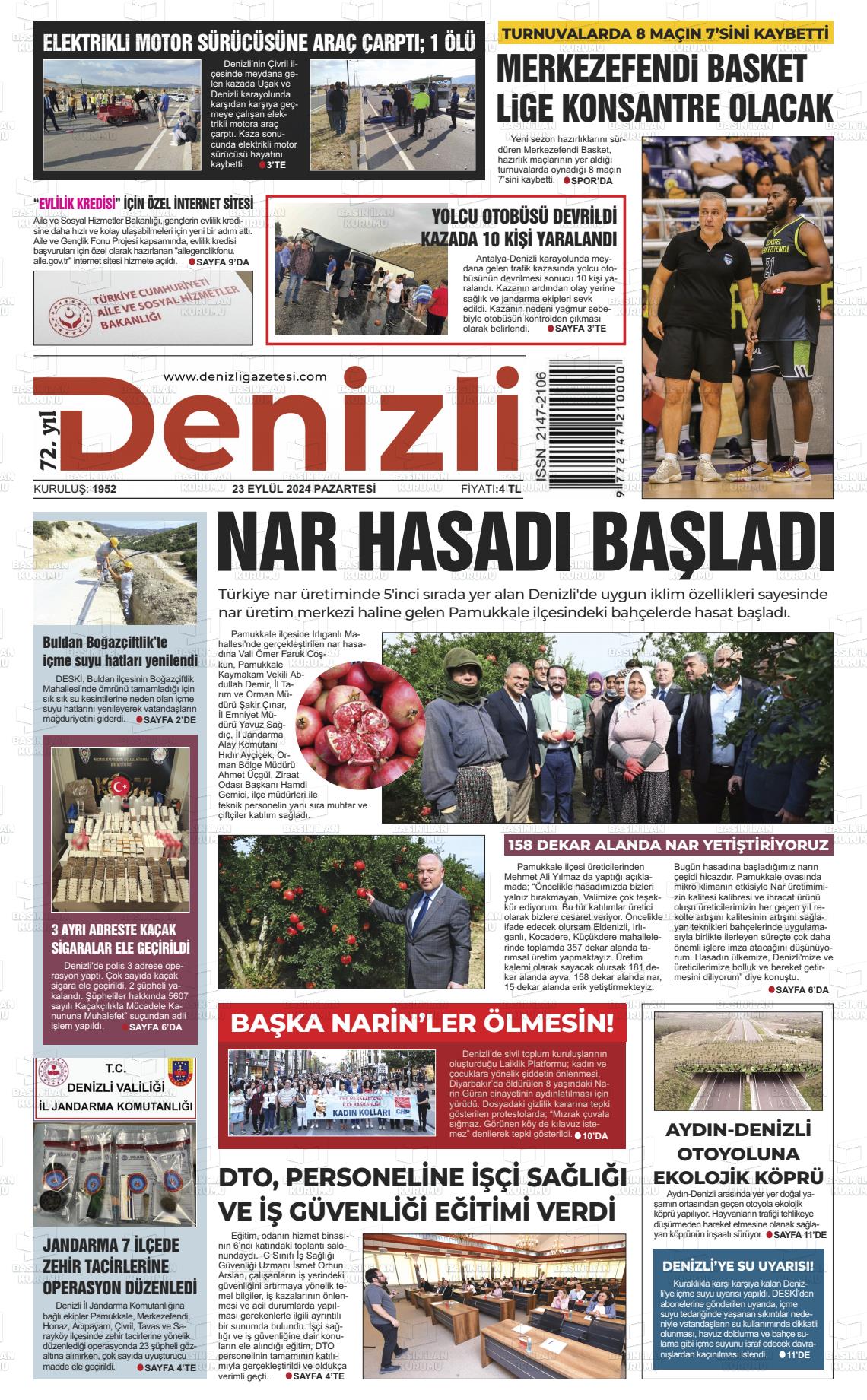 23 Eylül 2024 Denizli Gazete Manşeti